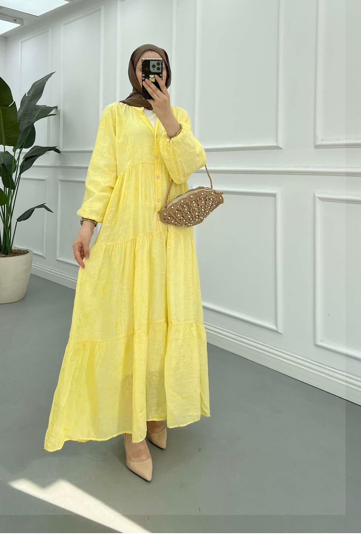 Desenli Mango Elbise Sarı