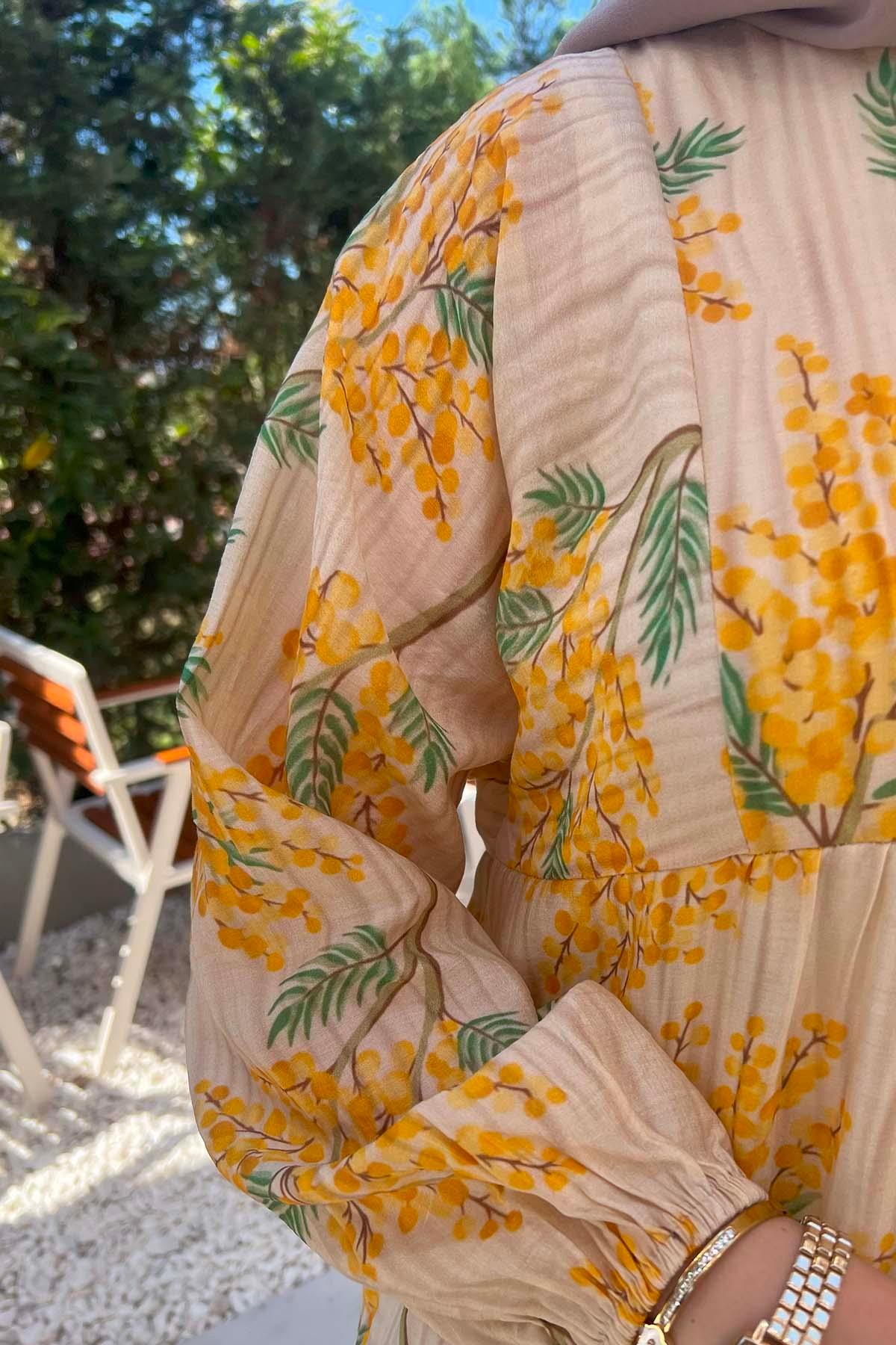 Desenli Mango Elbise Sarı