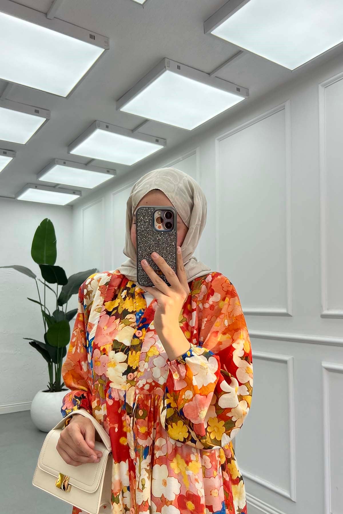 Desenli Mango Elbise Turuncu