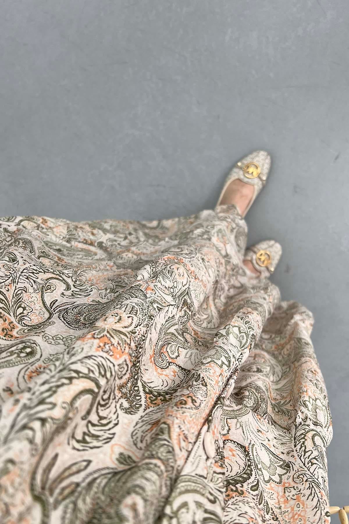 Desenli Mango Elbise Yeşil