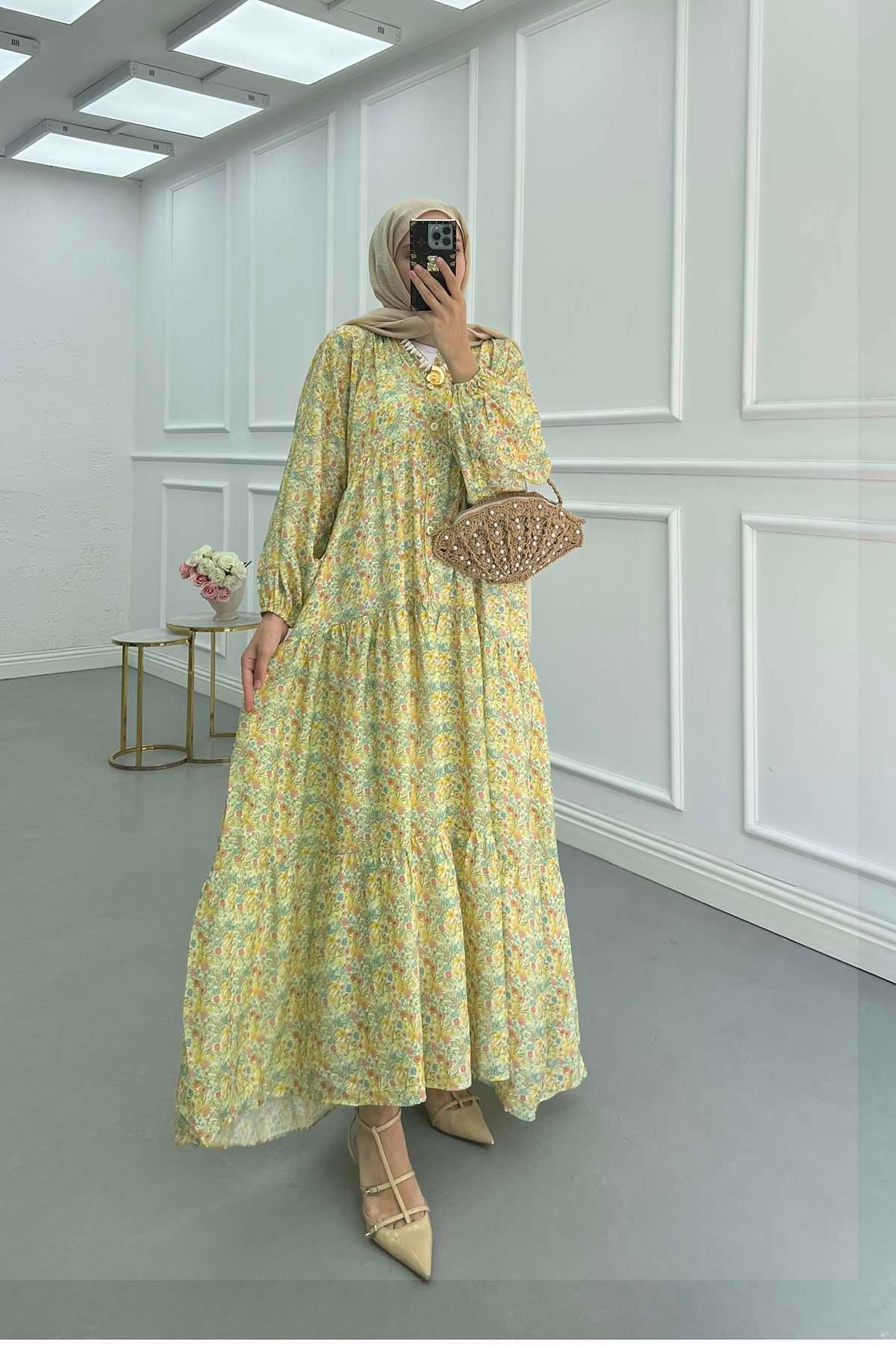 Desenli Mango Elbise Yeşil