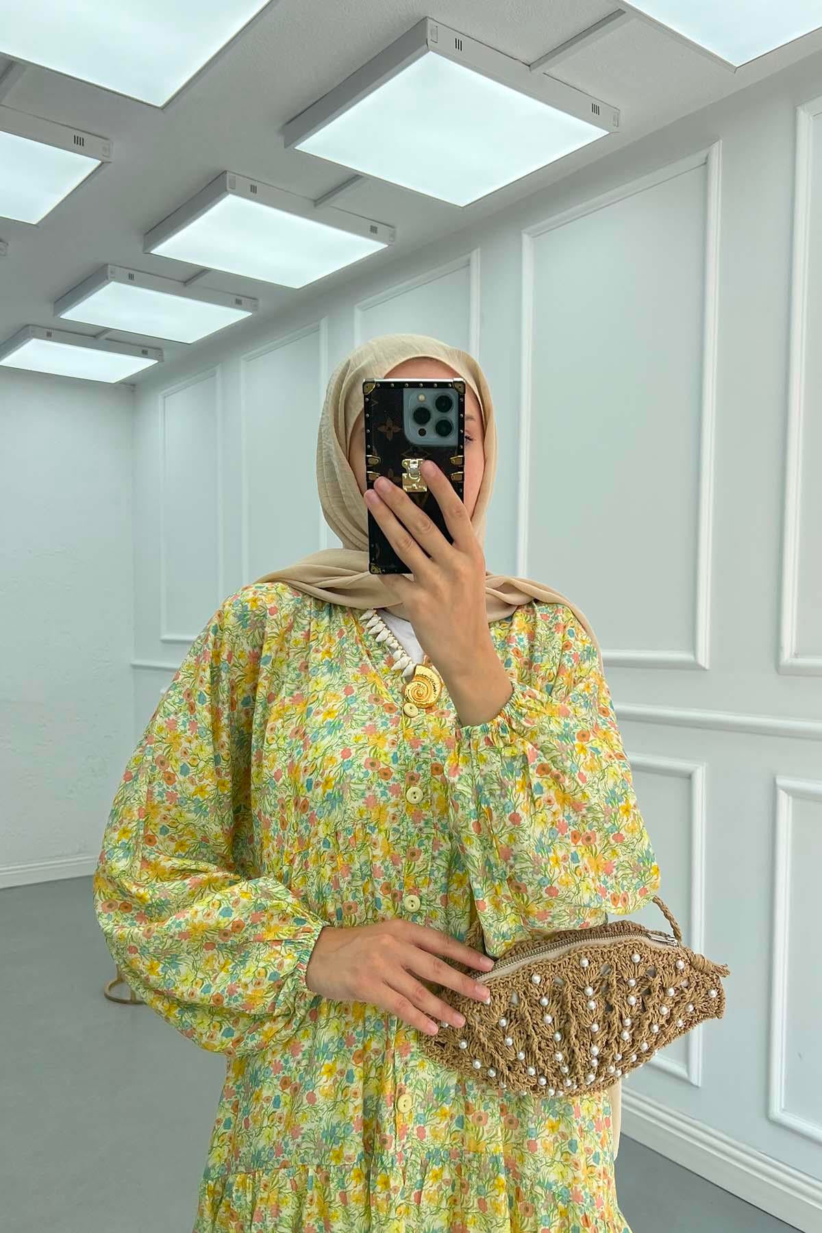 Desenli Mango Elbise Yeşil