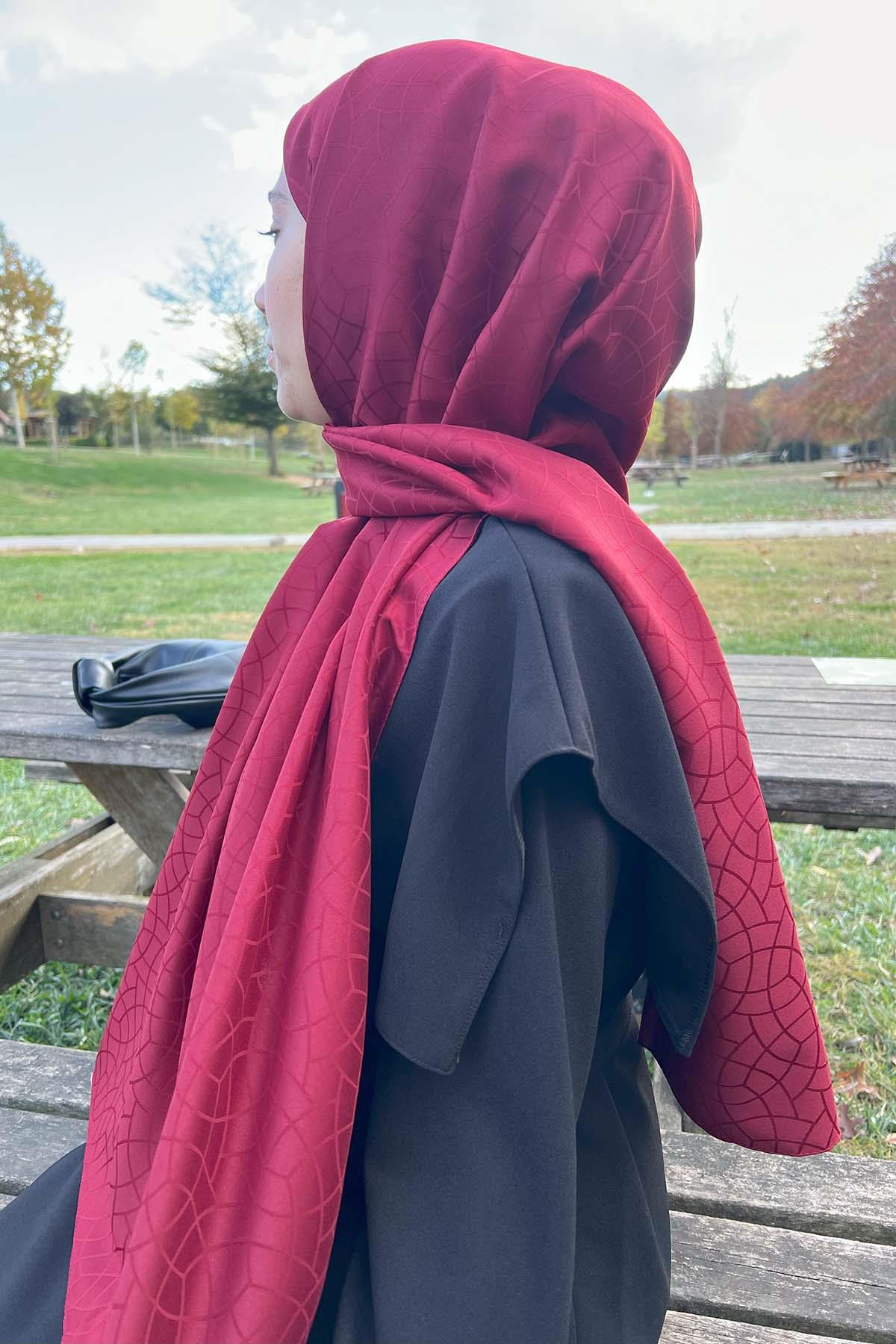 Desenli Şal Bordo
