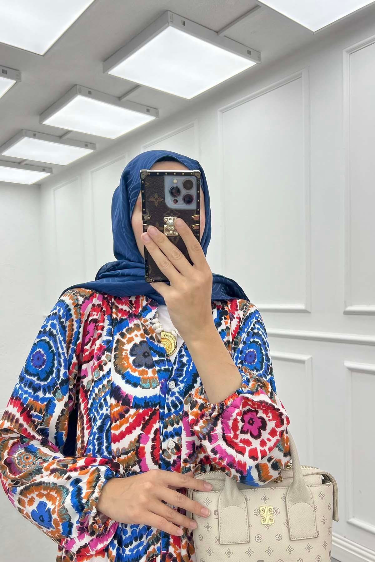 Desenli Viskon Elbise Çok Renkli