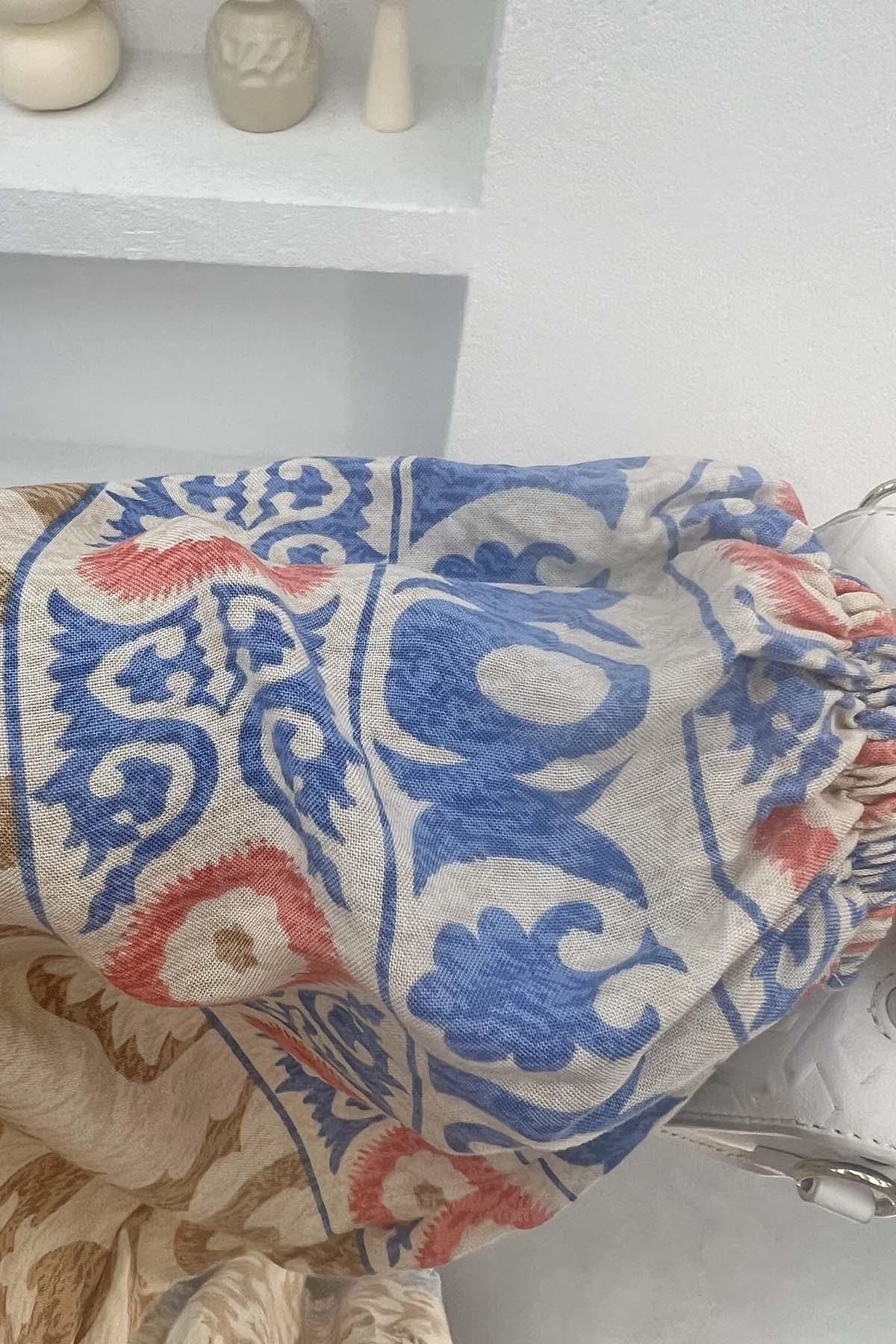 Desenli Viskon Elbise Kahve