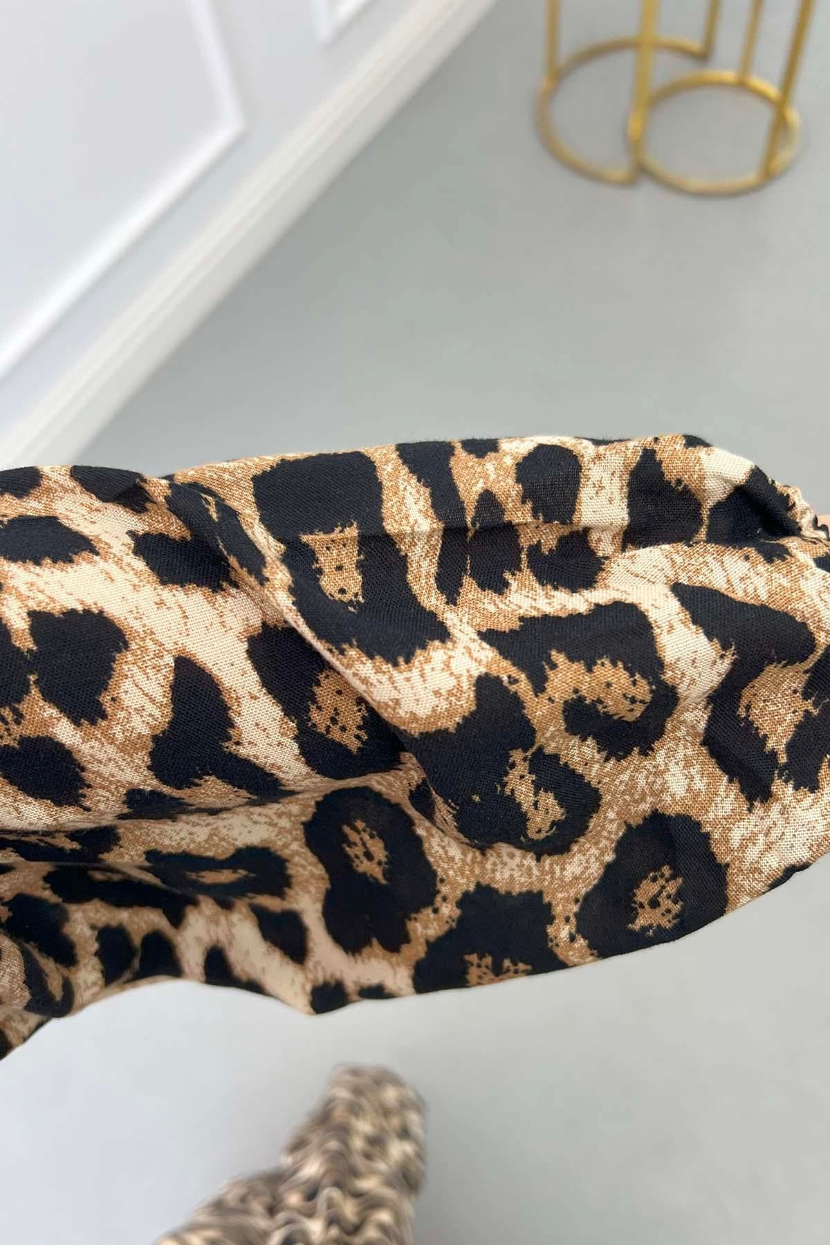Desenli Viskon Elbise Leopar