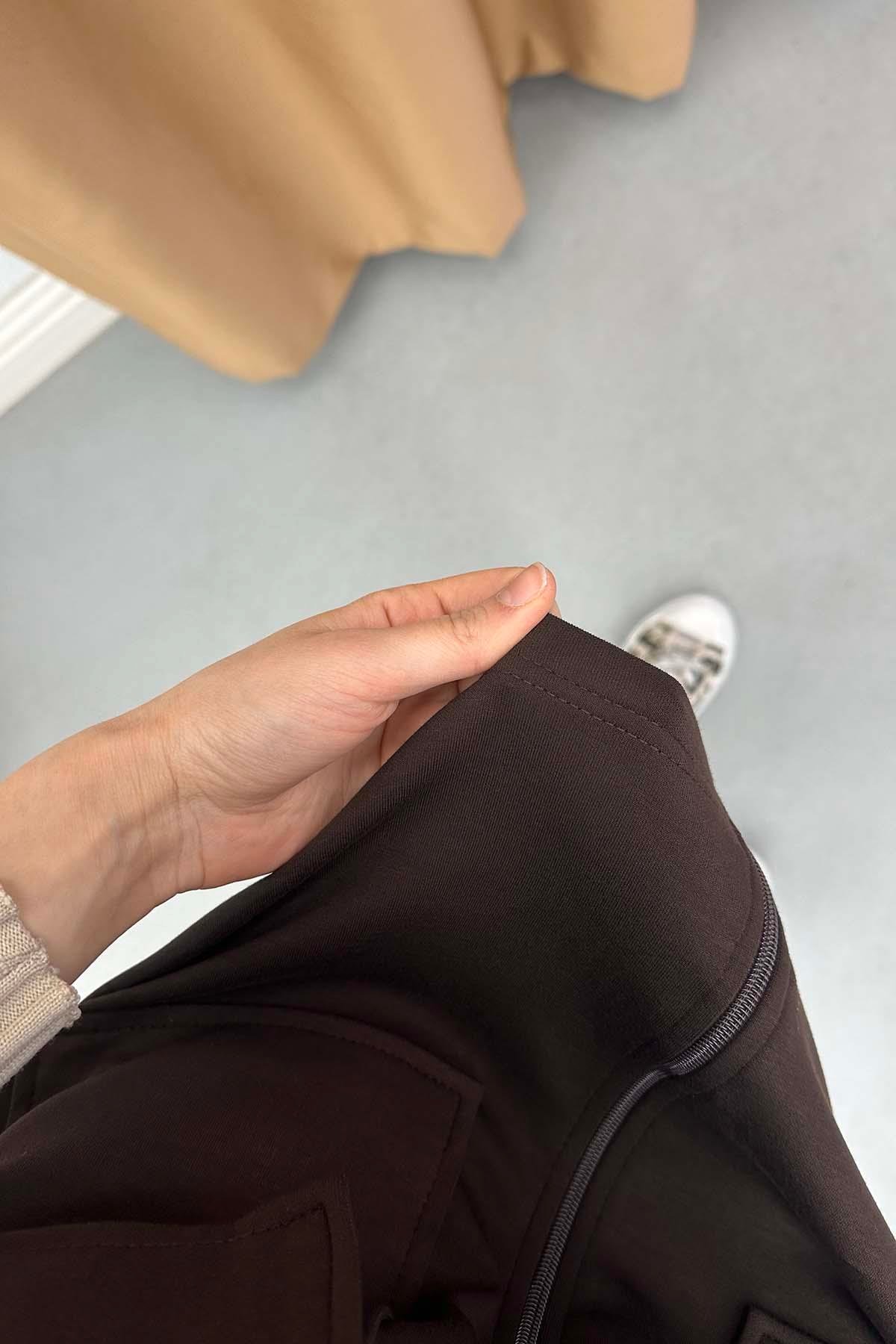 Dik Yaka Beli Lastikli Oysh Takım Kahve
