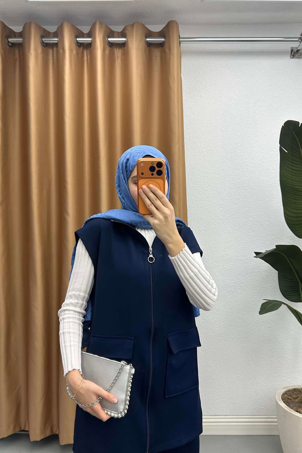 Dik Yaka Beli Lastikli Oysh Takım Lacivert