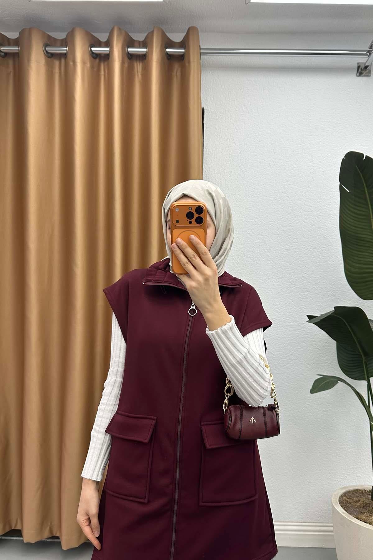 Dik Yaka Şardonlu Oysh Takım Bordo