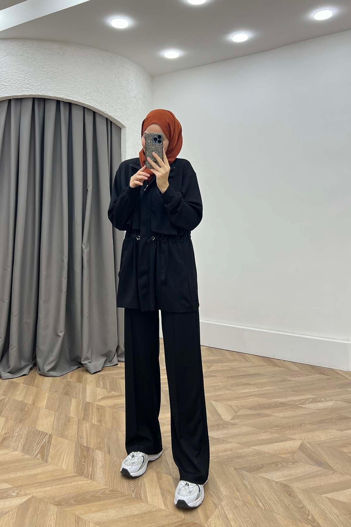 Dik Yaka Stoperli Relax Oysh Takım Siyah