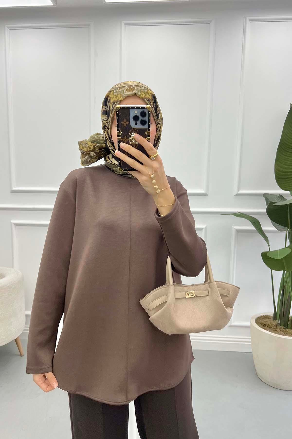 Dikiş Detaylı Oysh Tunik Kahve