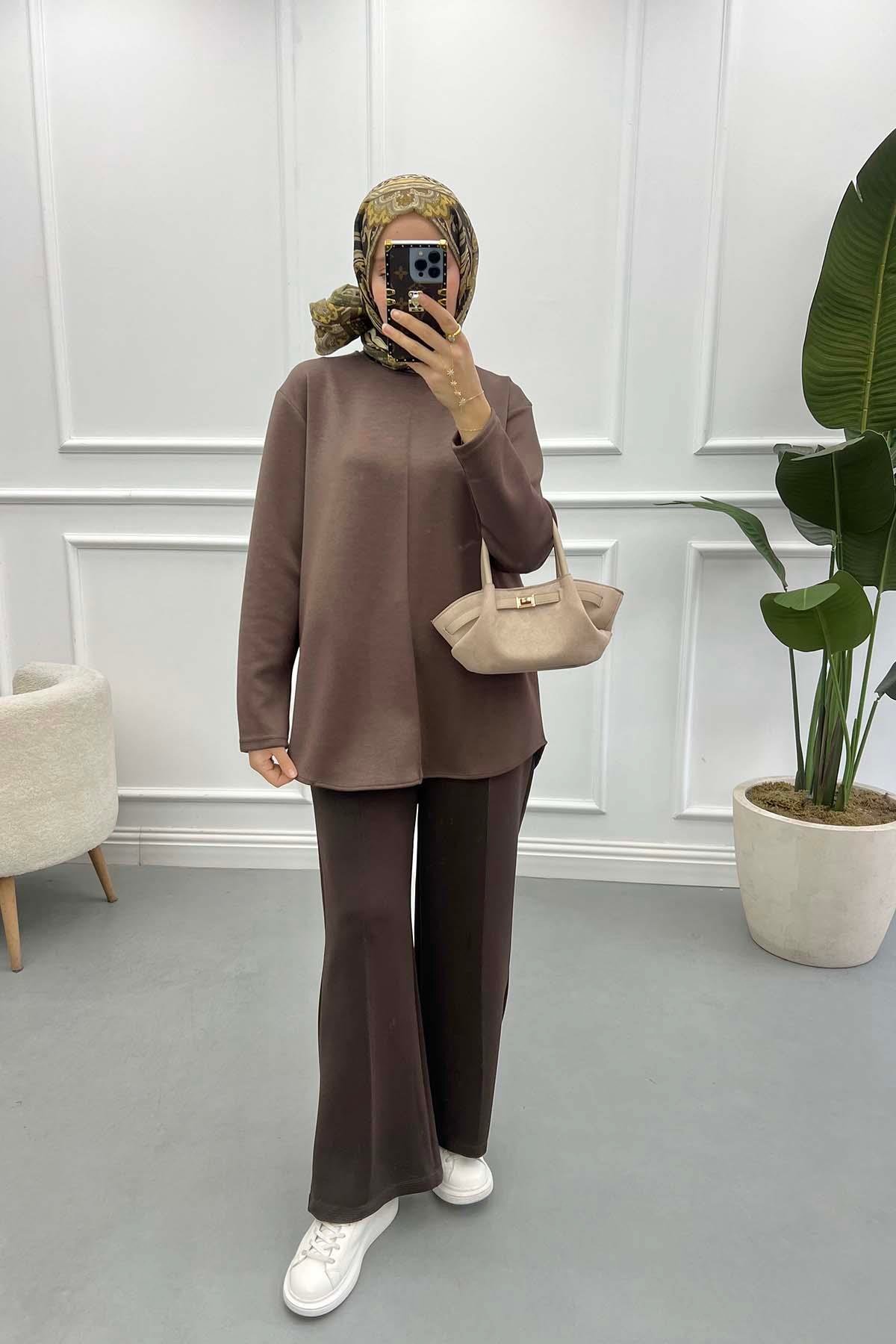 Dikiş Detaylı Oysh Tunik Kahve