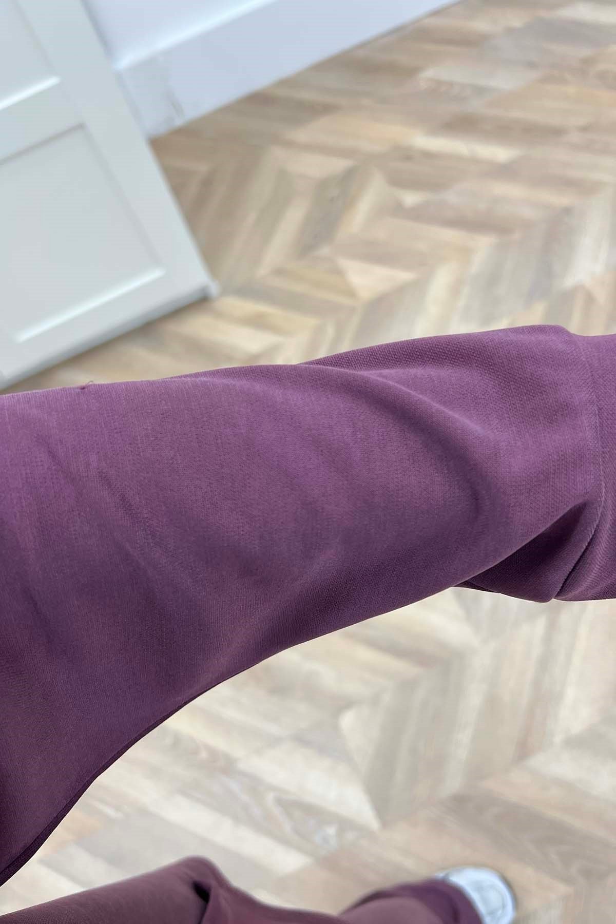 Dinamik Formlu Kapşonlu Pike Takım Mürdüm
