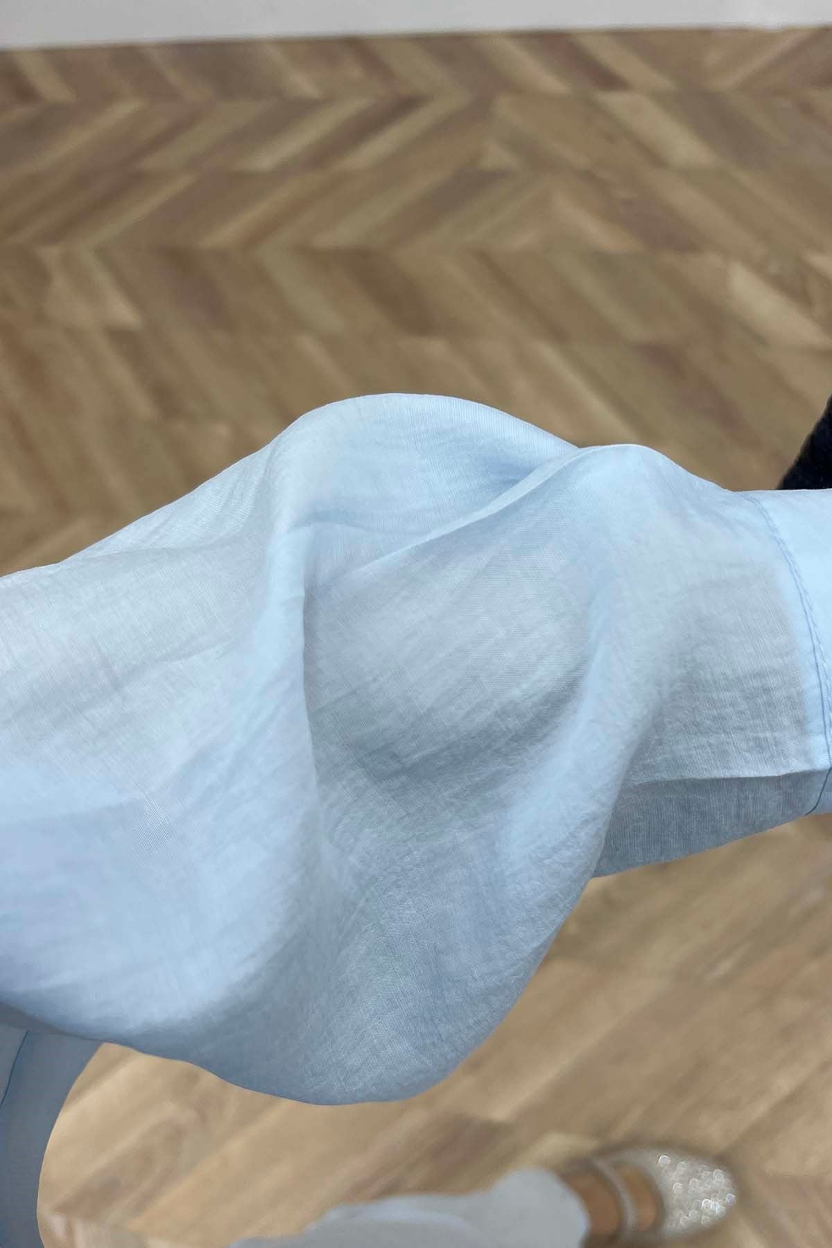 Doğal Keten Görünümlü Rahat Kesim Takım Bebe Mavi