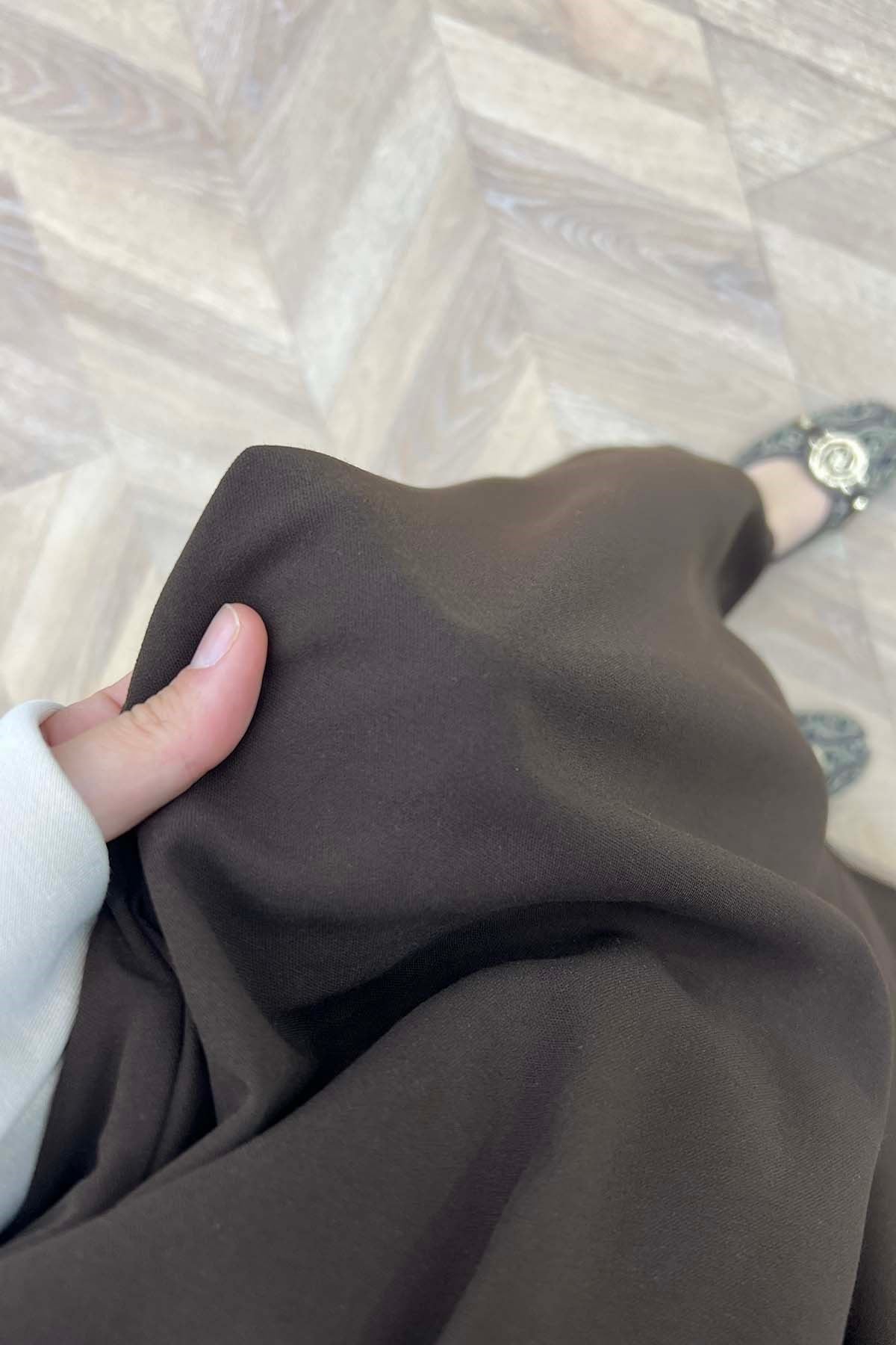 Dökümlü Geniş Paça Krep Pantolon Kahve