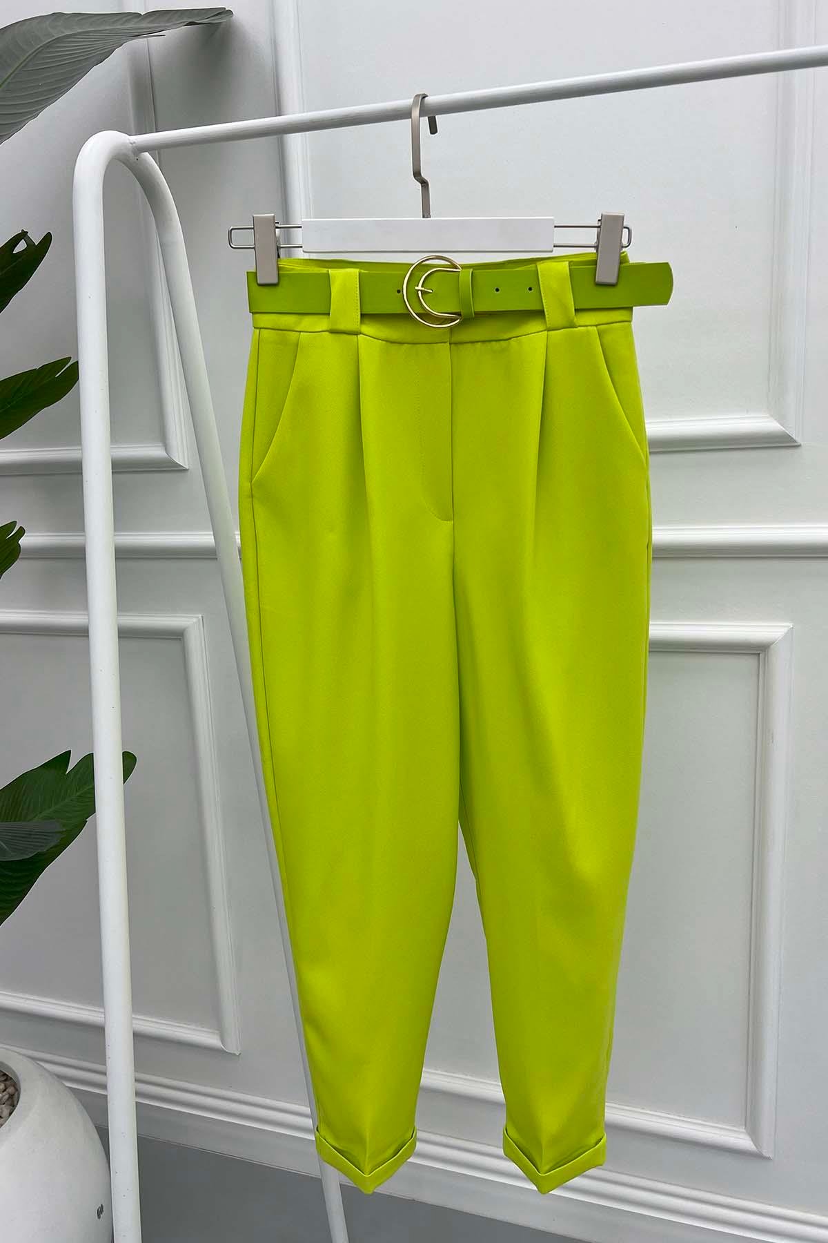 Double Paça Pantolon Neon Sarı