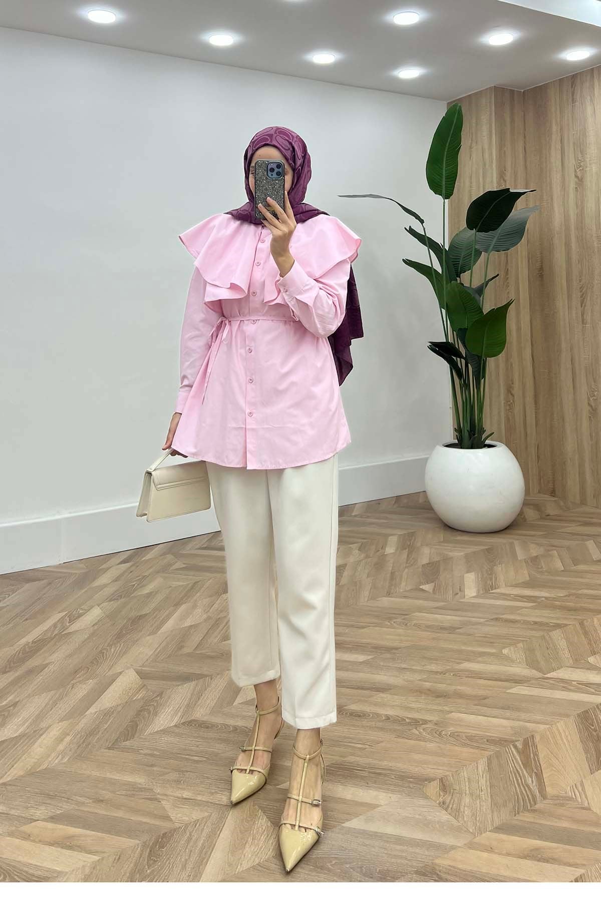 Dramatik Yaka Gömlek Pembe