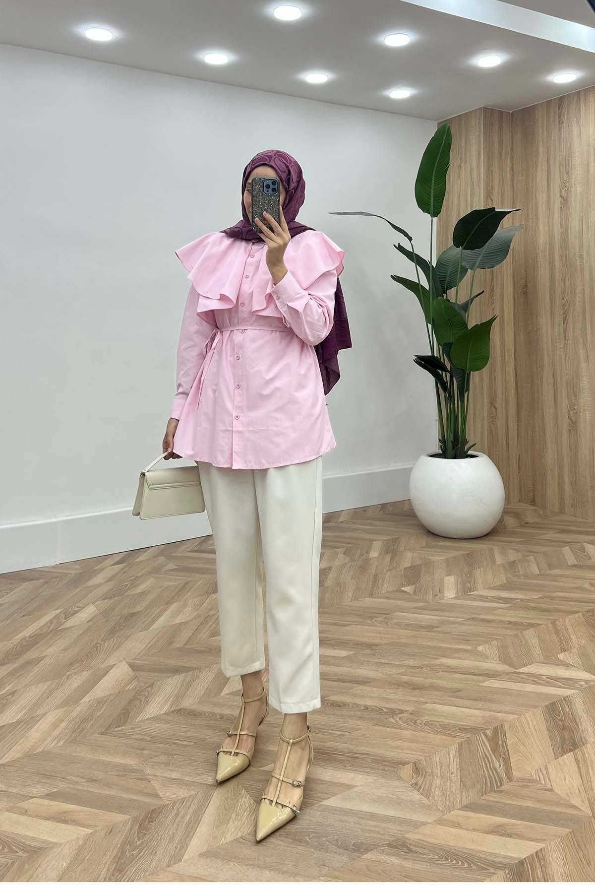 Dramatik Yaka Gömlek Pembe