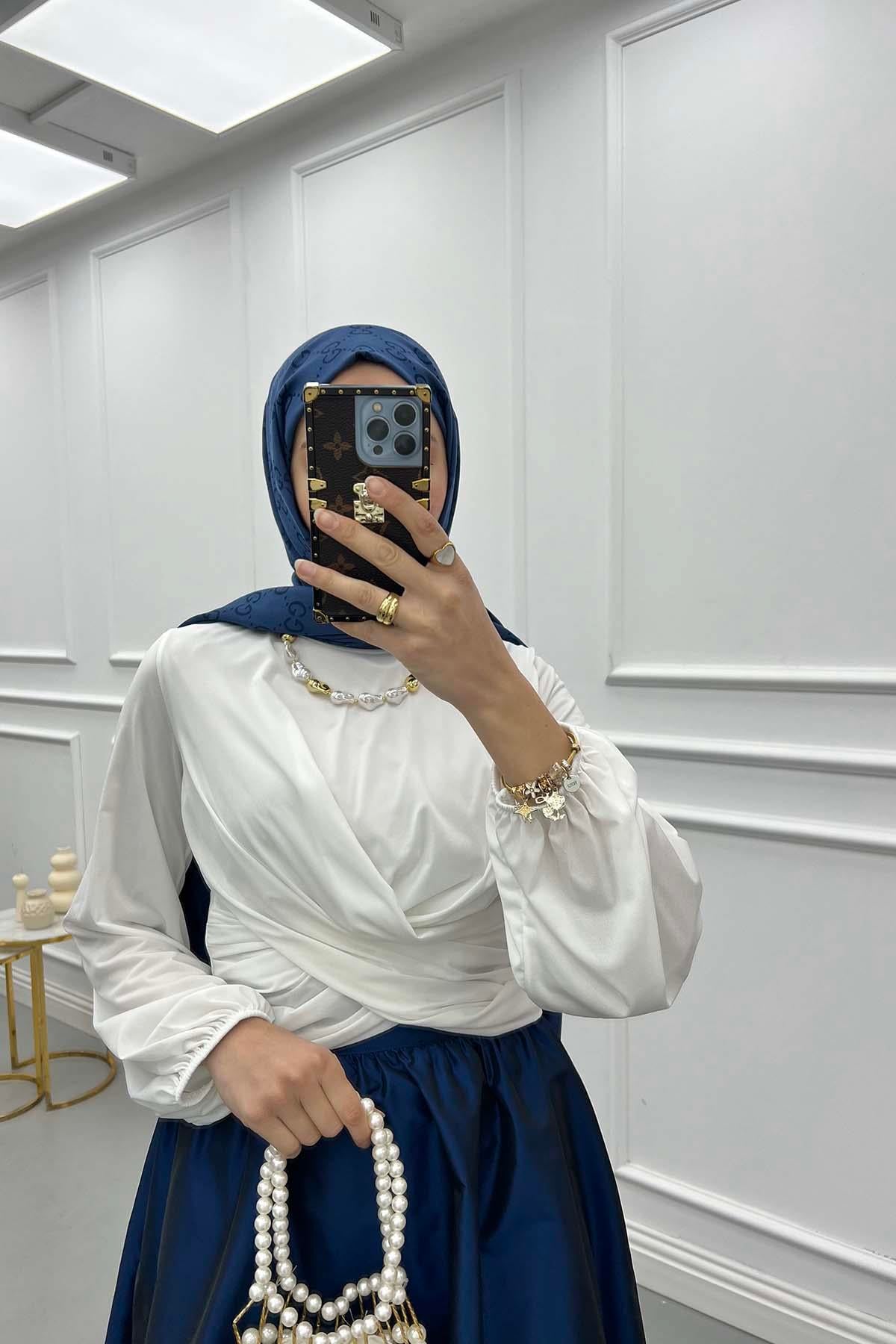 Drapeli Bluz Beyaz