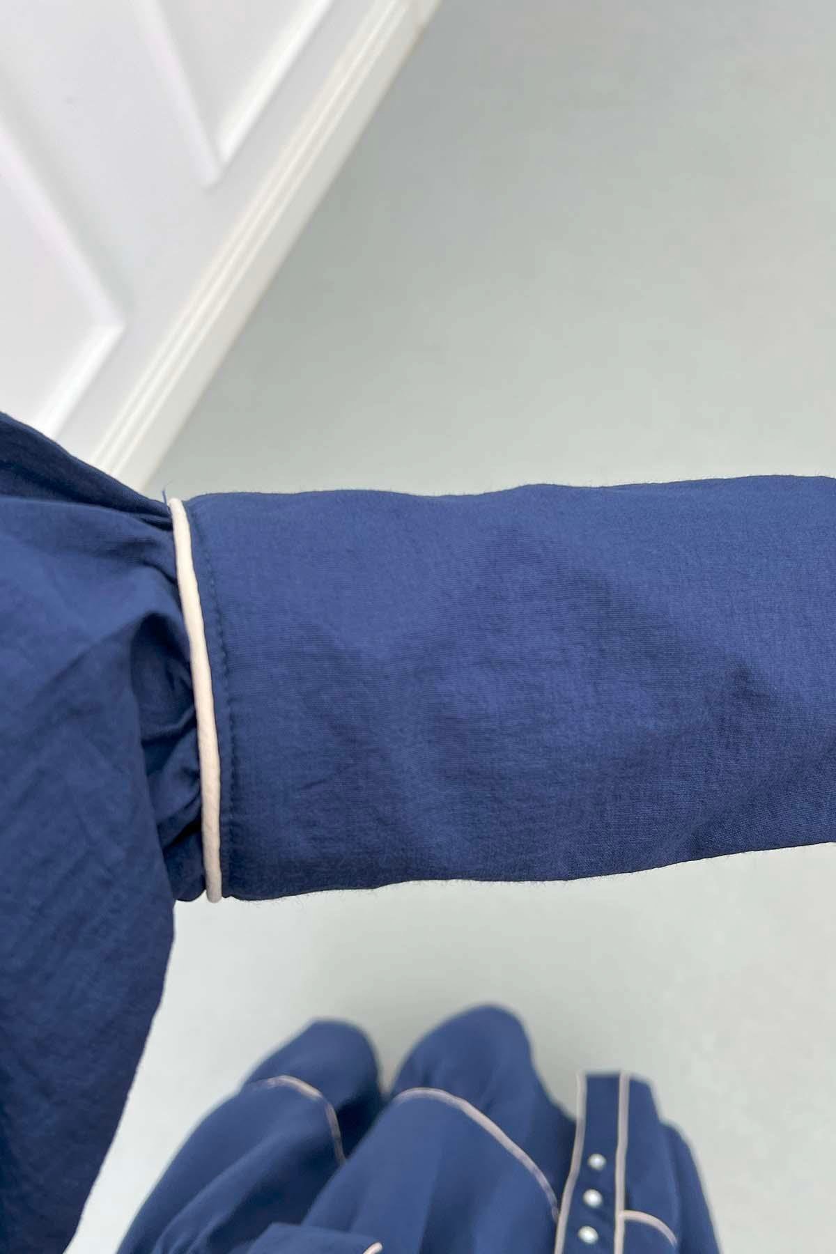 Düğme Detaylı Biyeli Elbise Lacivert