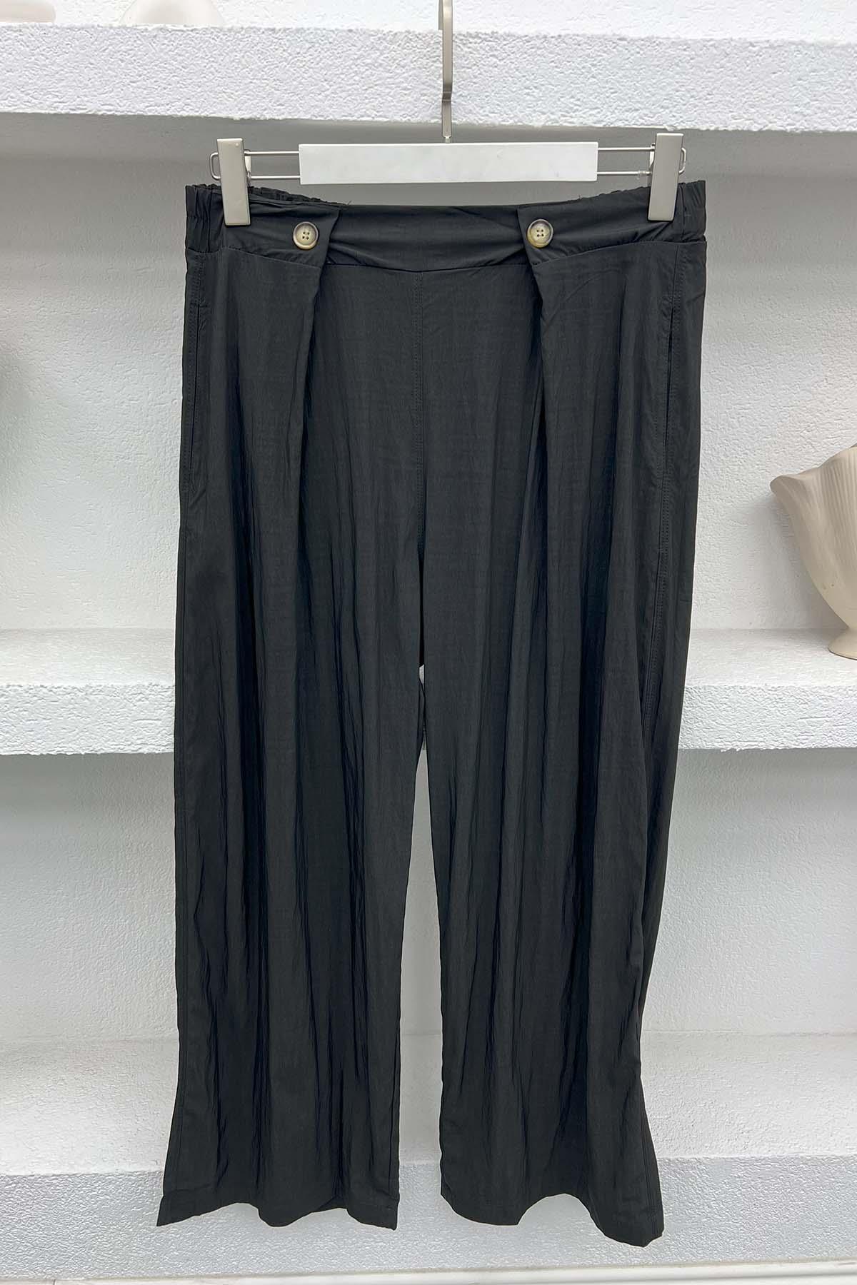 Düğme Detaylı Pantolon Siyah
