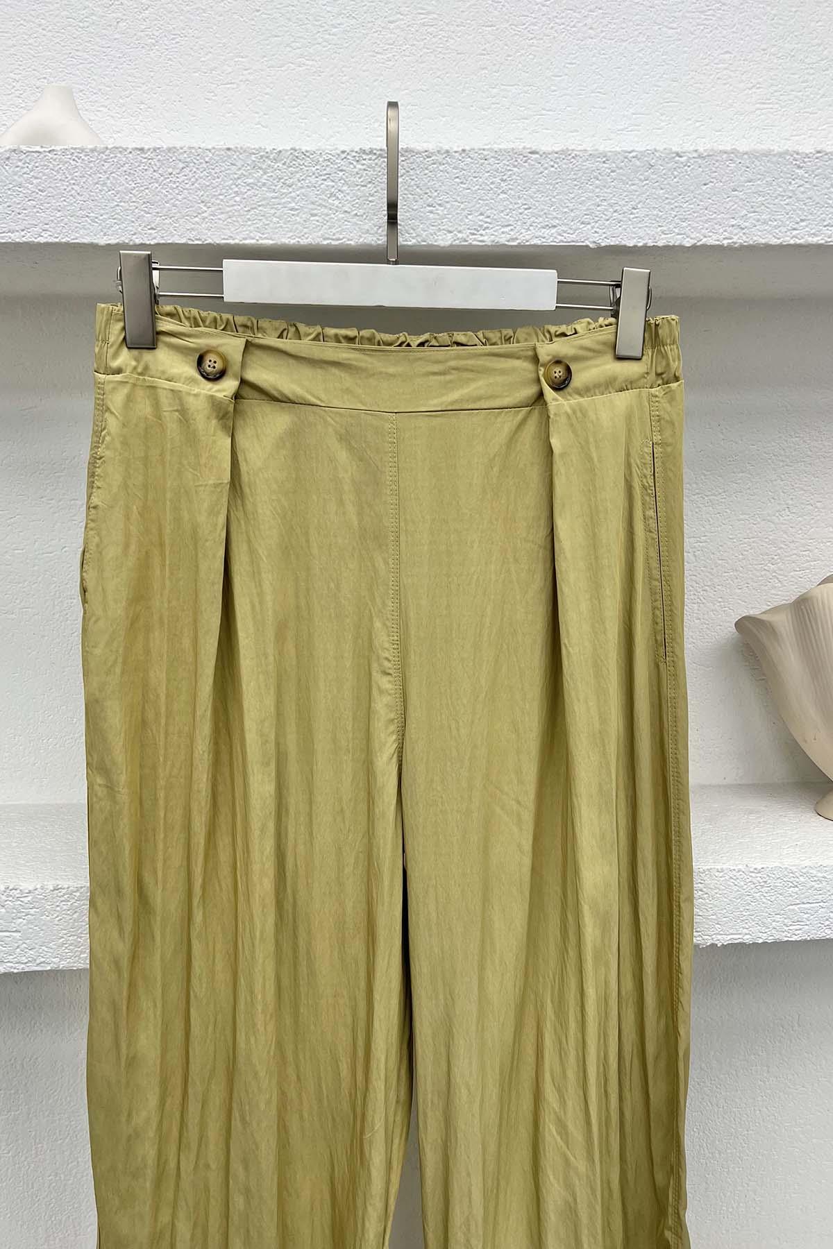 Düğme Detaylı Pantolon Soft Yeşil