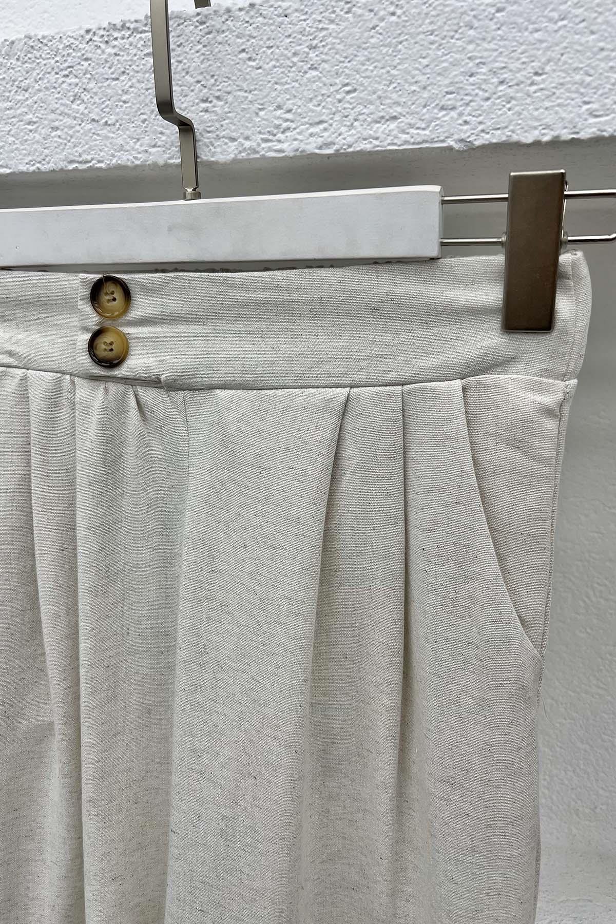 Düğme Detaylı Pantolon Taş