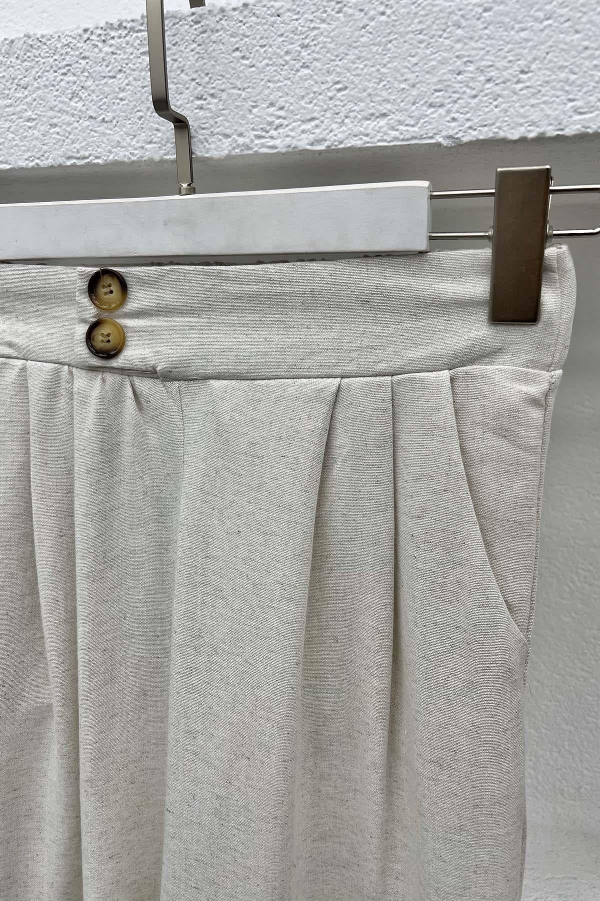 Düğme Detaylı Pantolon Taş