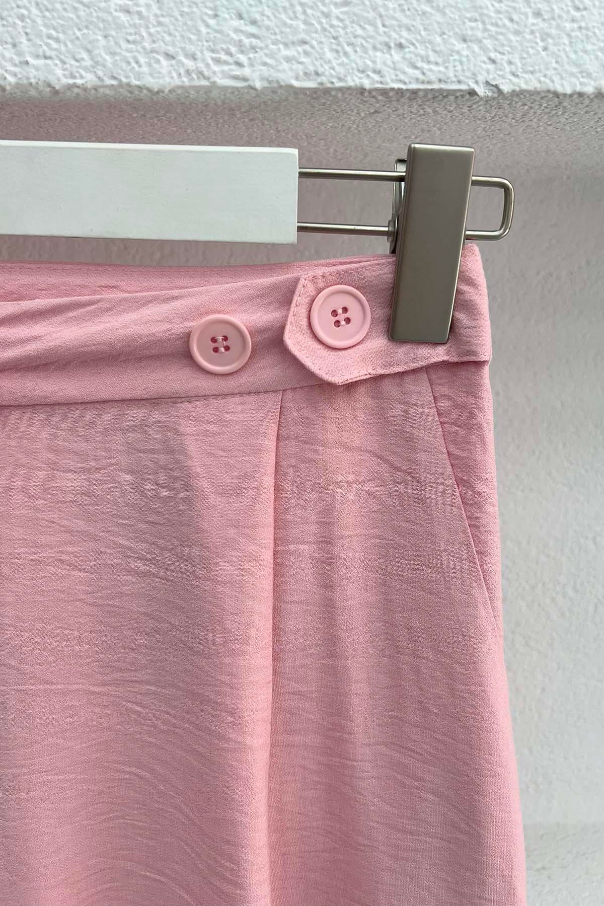 Düğme Detaylı Pensli Pantolon Pembe