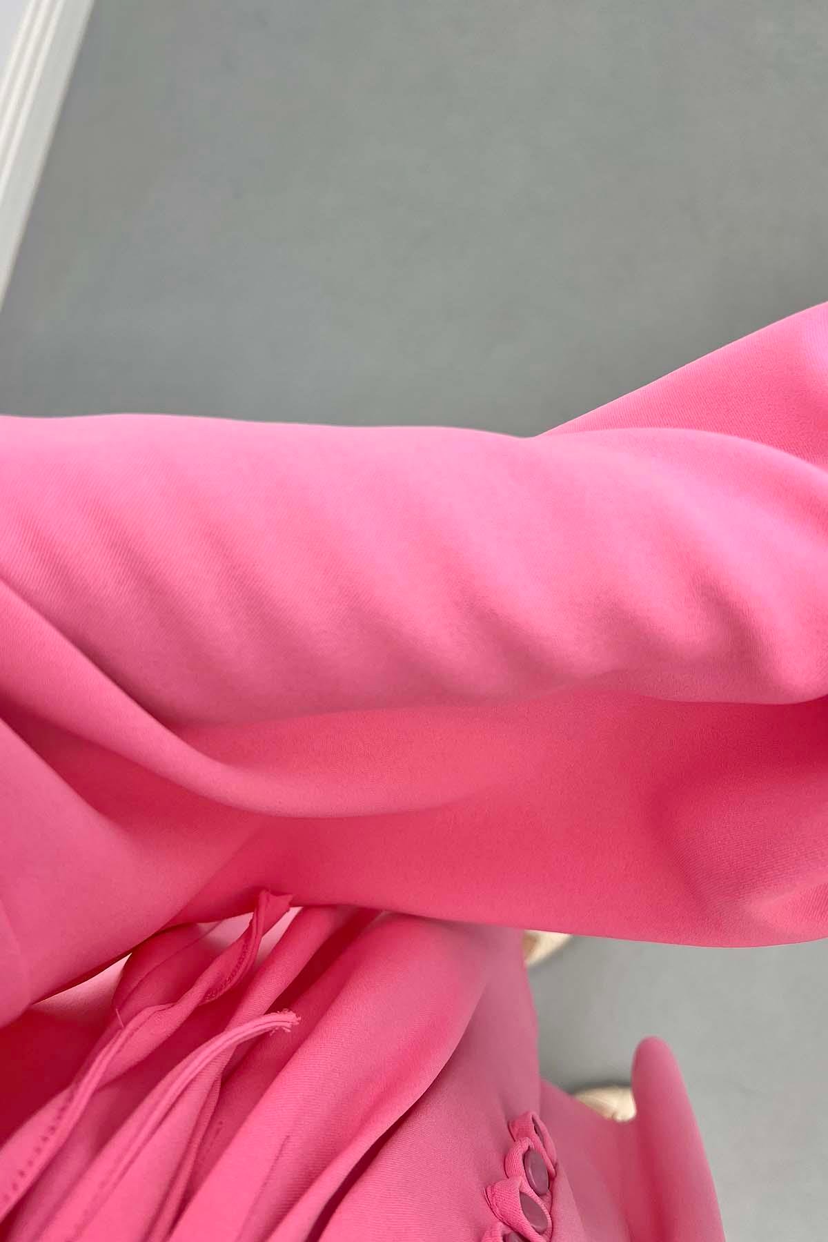 Düğme Detaylı Piliseli Gömlek Pembe