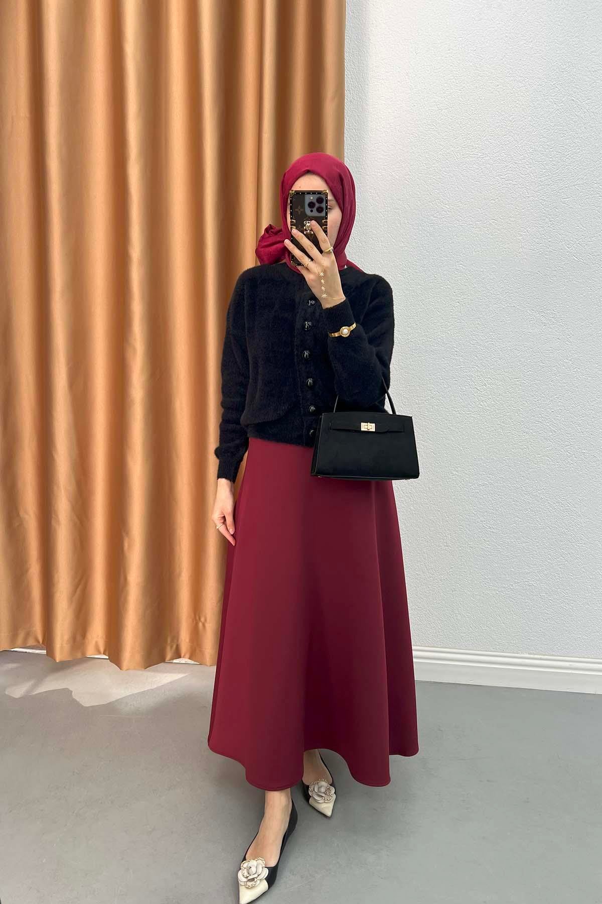 Düğme Detaylı Sakallı Hırka Siyah