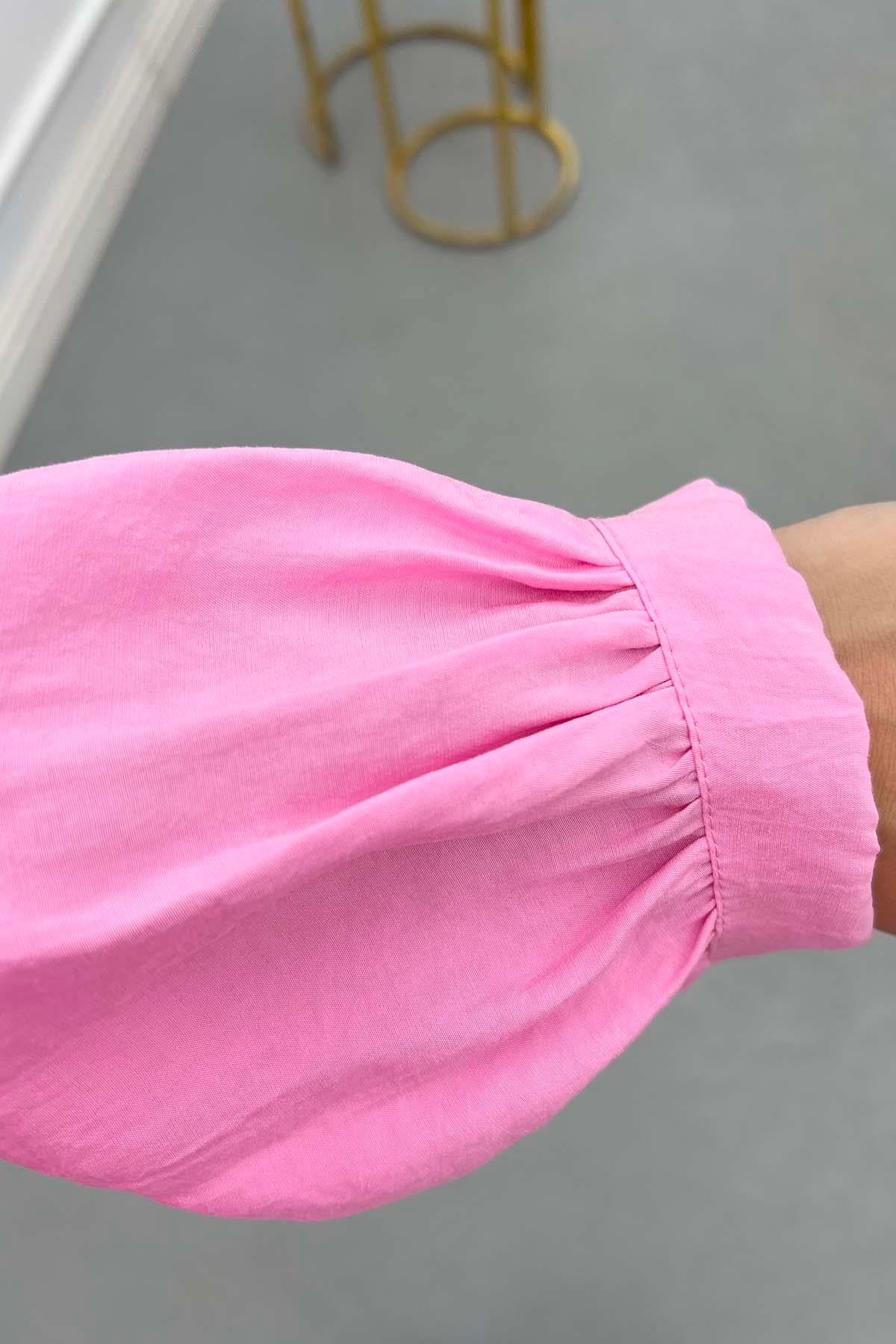 Düğme Detaylı Tensel Gömlek Pembe