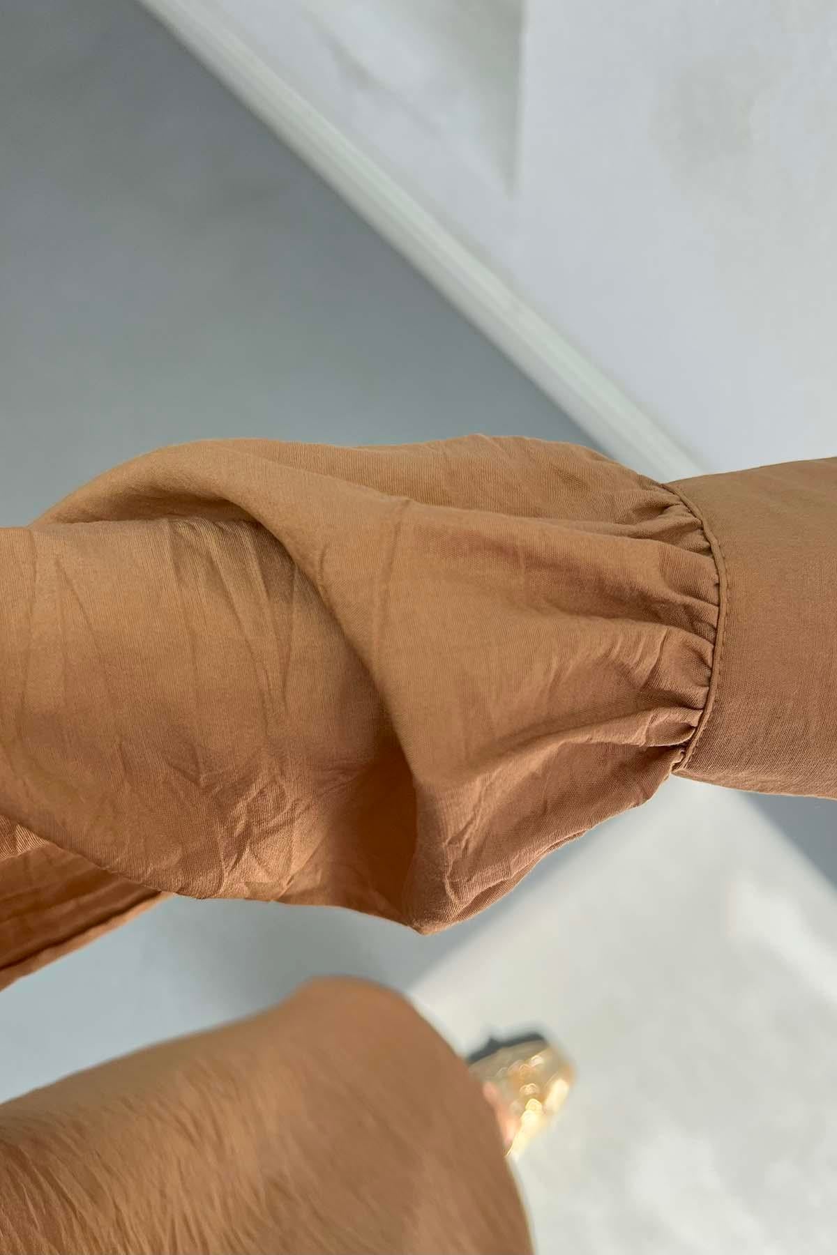 Düğme Detaylı Tunik Camel