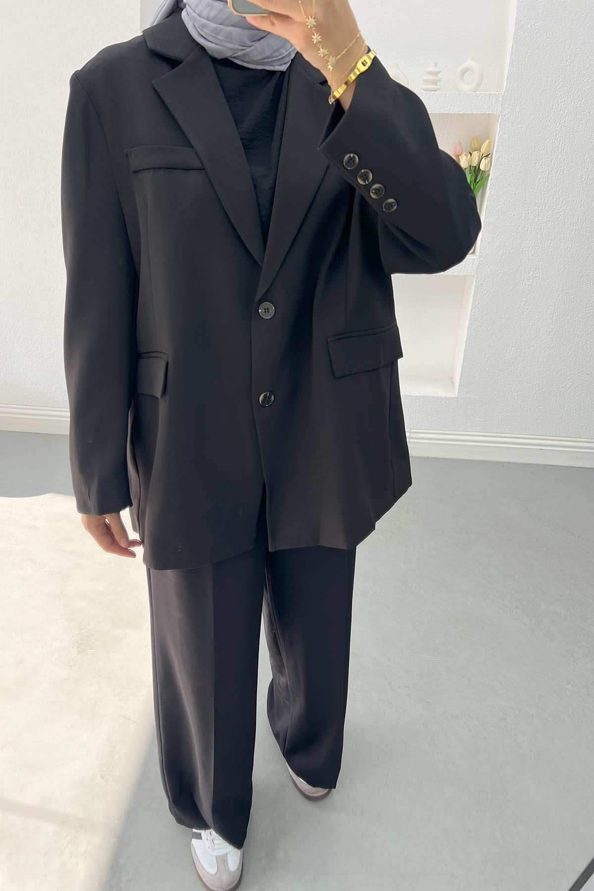 Düğmeli Blazer Ceket Siyah