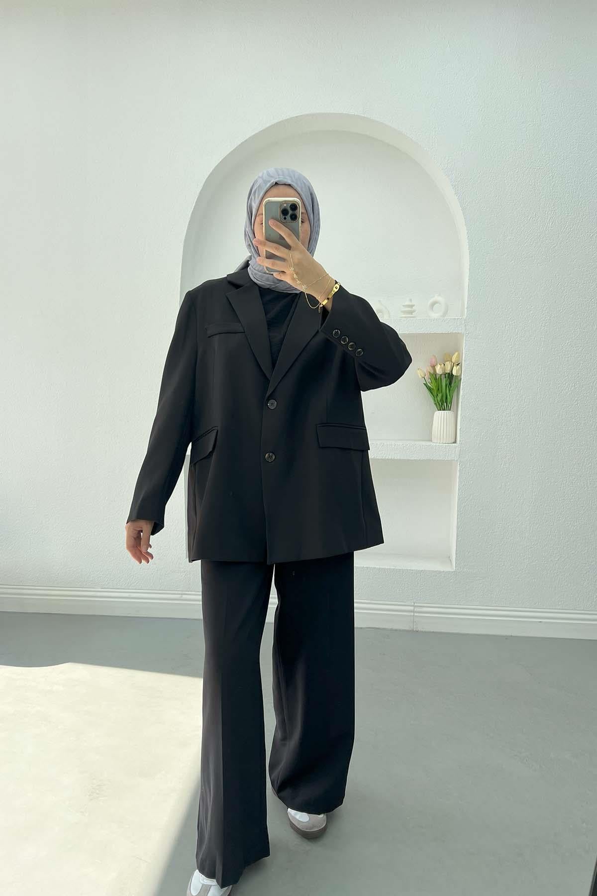 Düğmeli Blazer Ceket Siyah