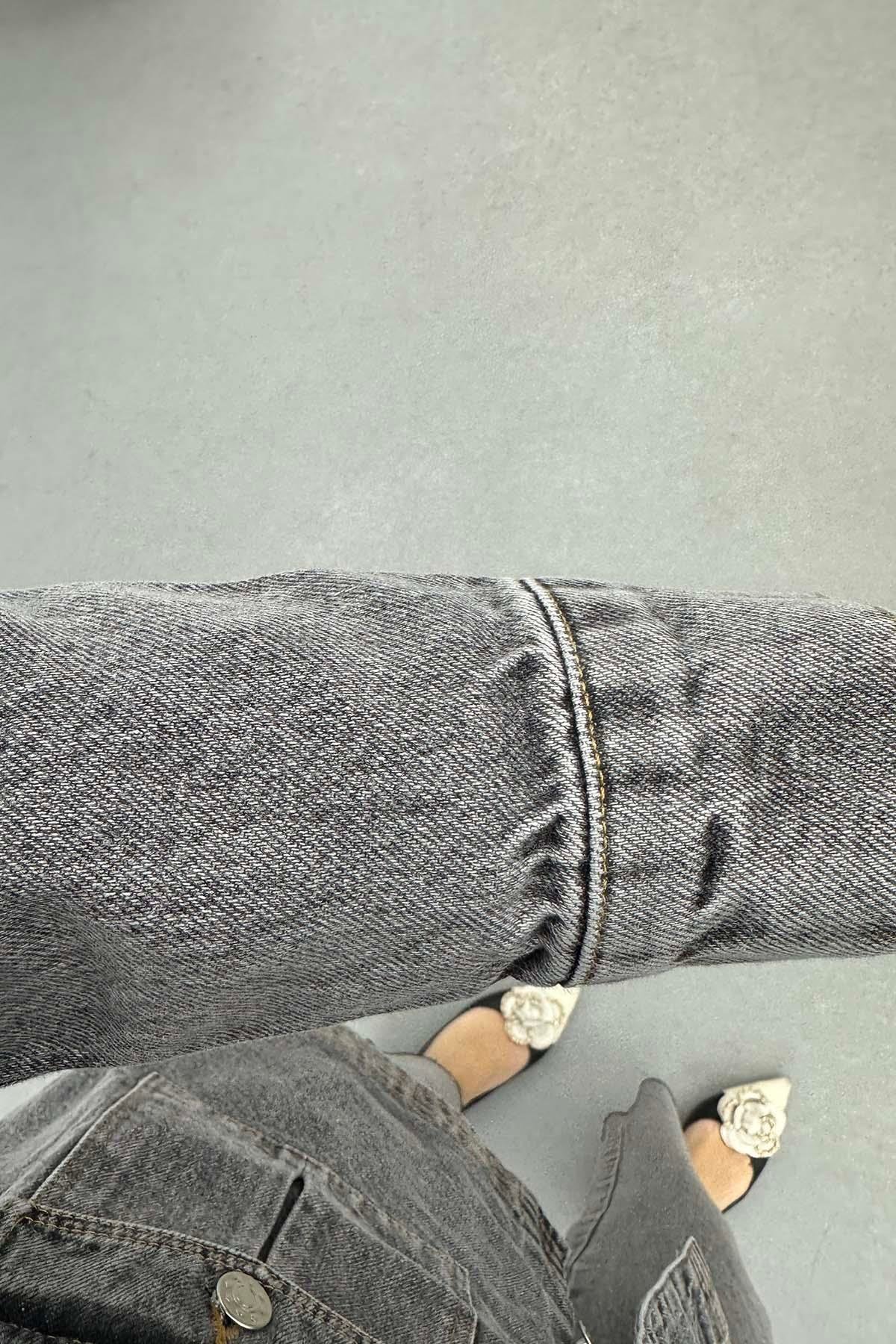 Düğmeli Denim Ceket Gri