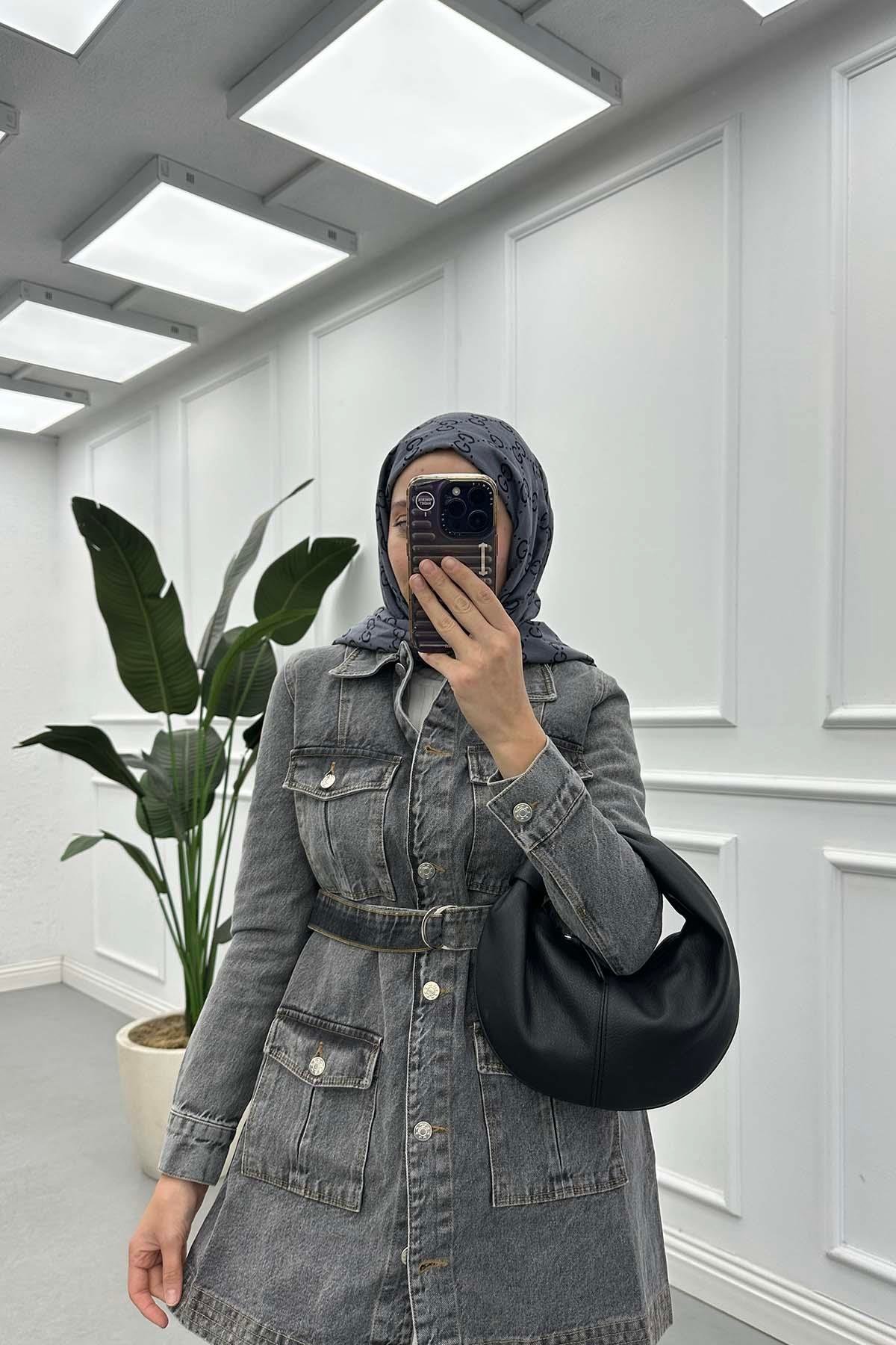 Düğmeli Denim Ceket Gri