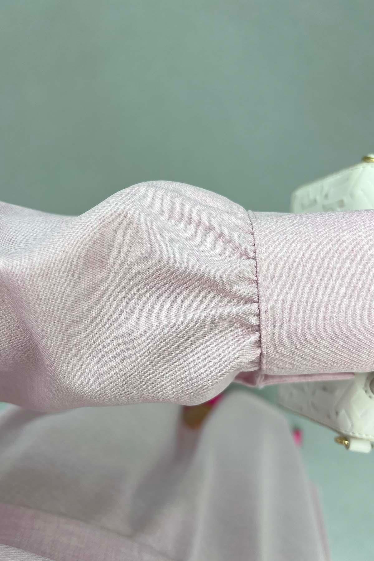 Düğmeli Etekli Takım Pembe