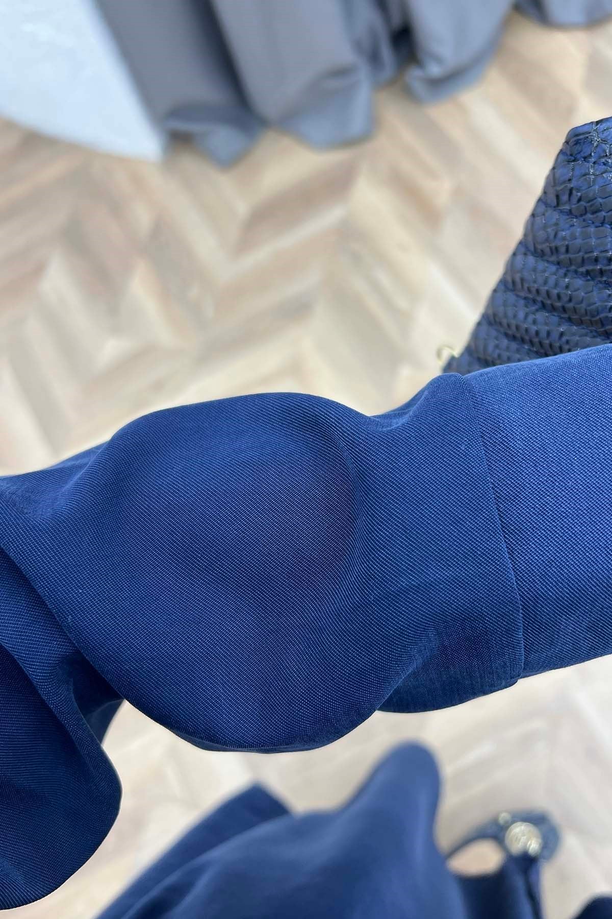 Düğmeli Hakim Yaka Uzun Nova Tunik Lacivert