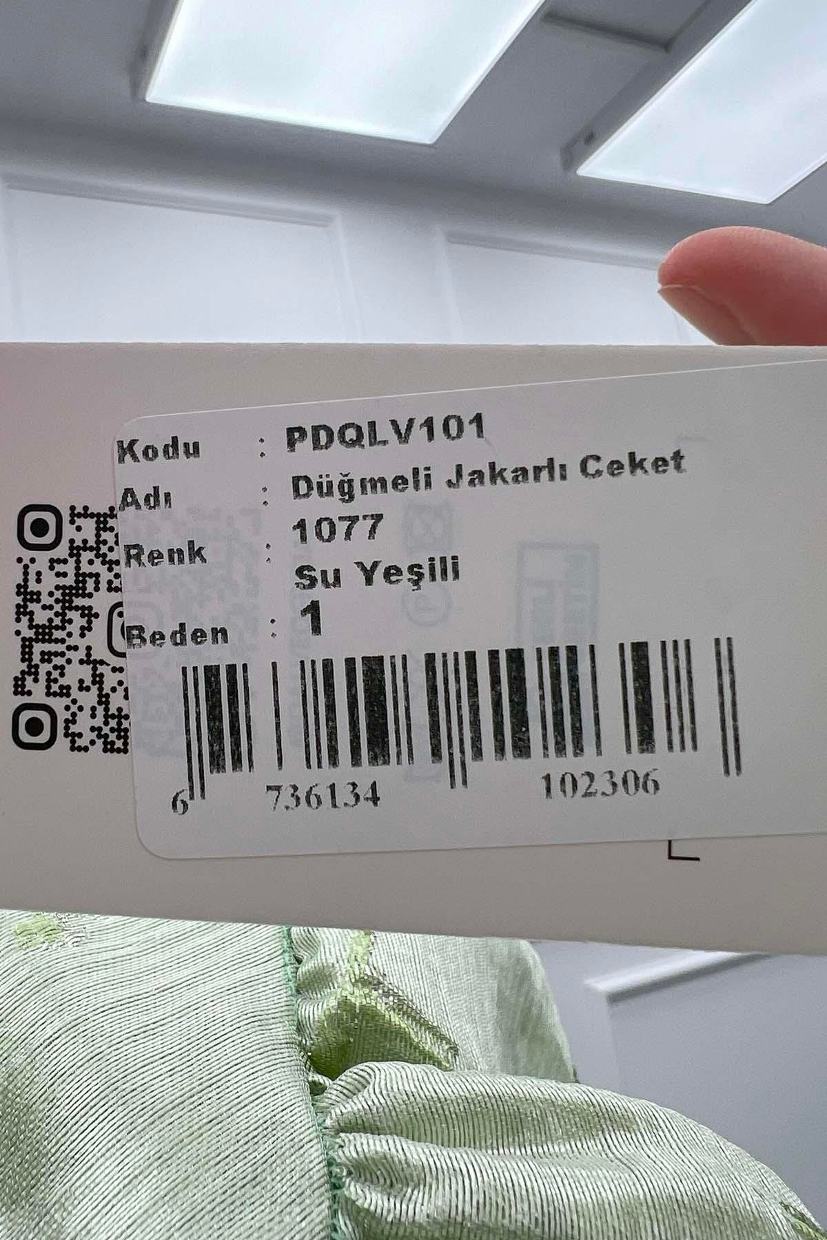 Düğmeli Jakarlı Ceket Su Yeşili