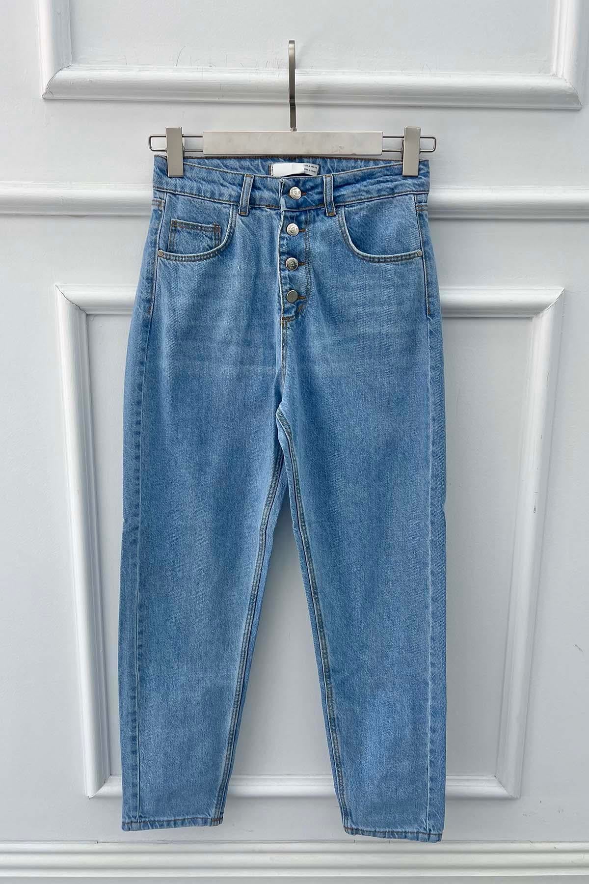 Düğmeli Jean Pantolon Açık Mavi