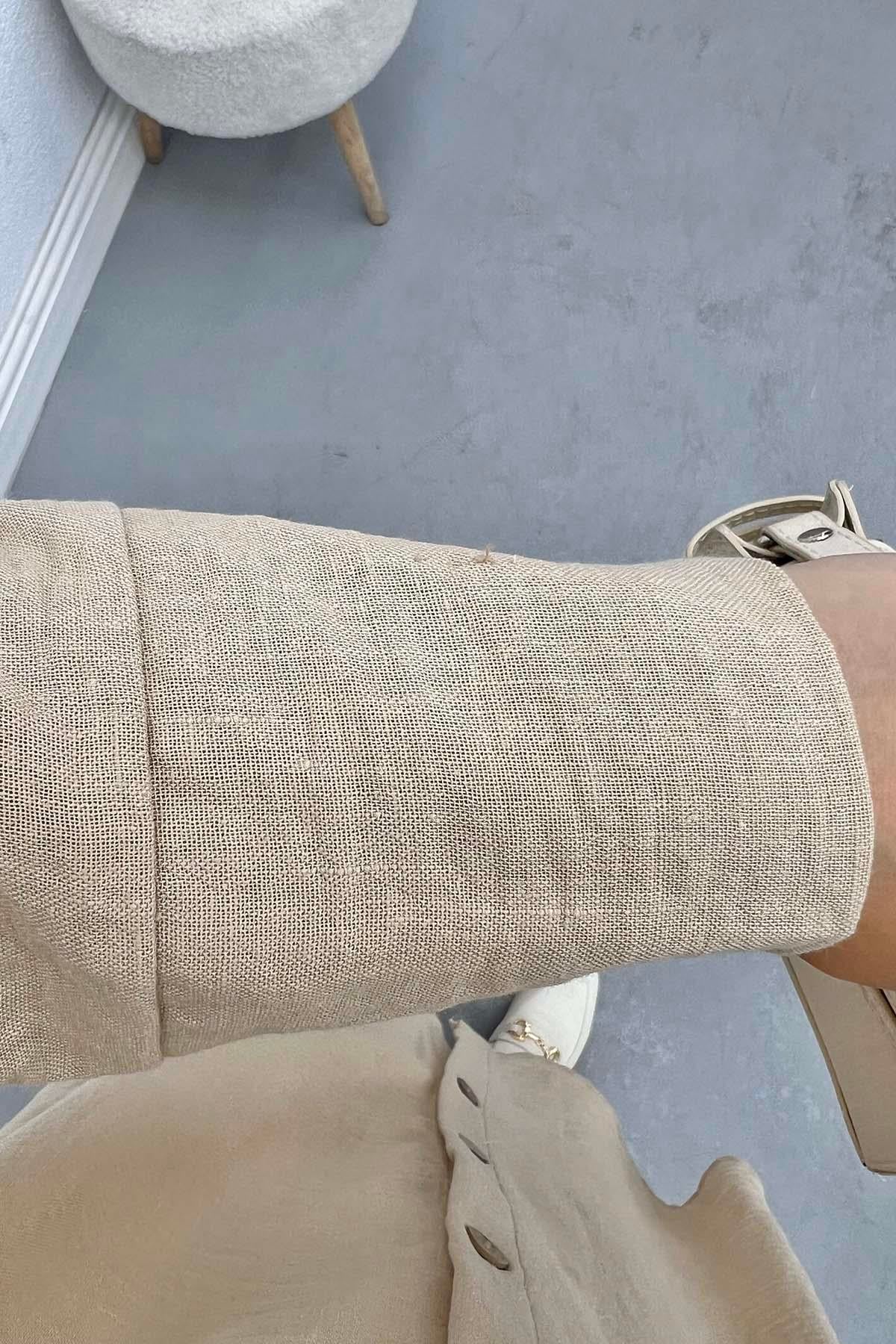 Düğmeli Keten Tunik Bej