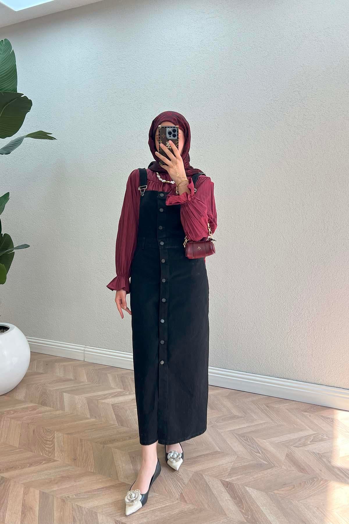 Düğmeli Kot Jile Siyah