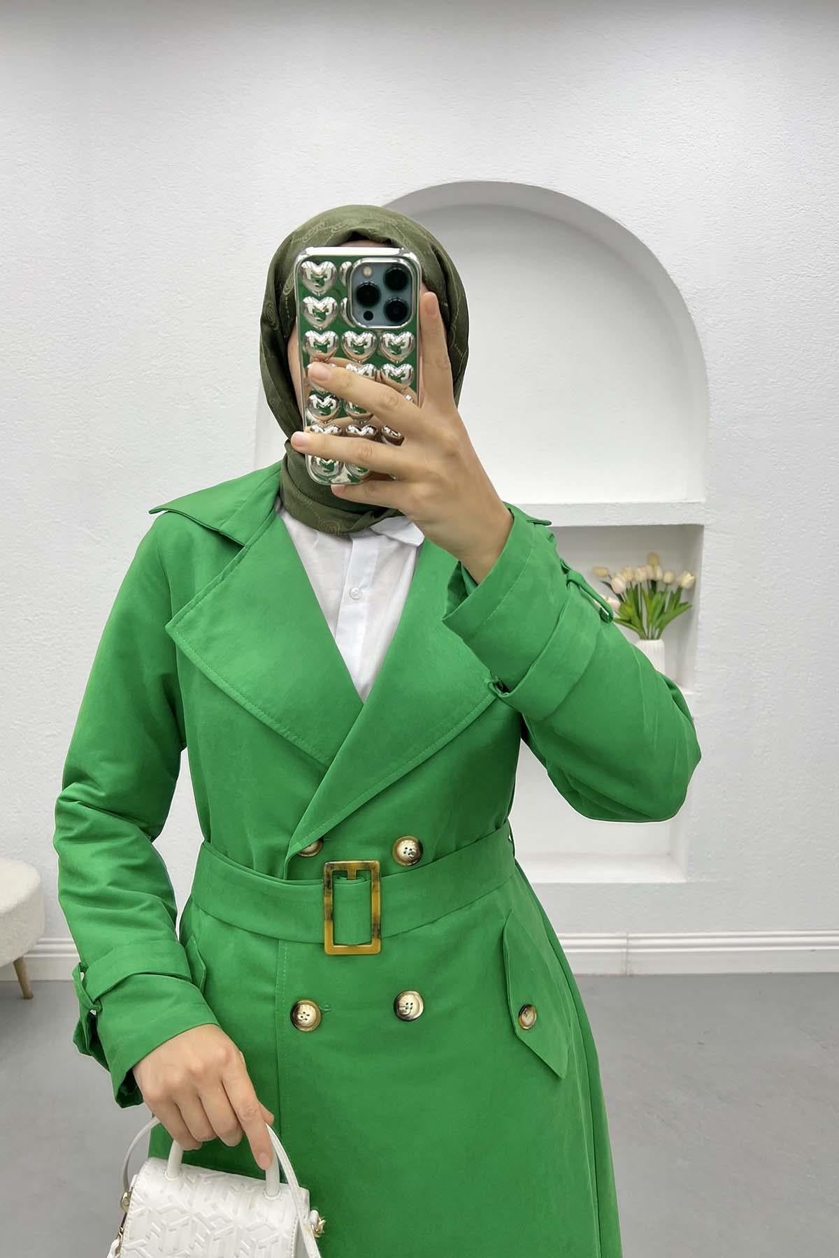 Düğmeli Trençkot Benetton Yeşil
