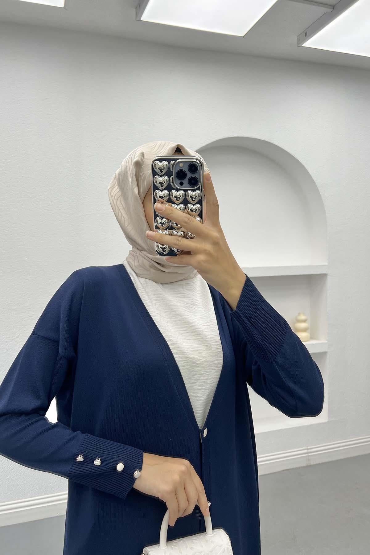 Düğmeli Triko Hırka Lacivert
