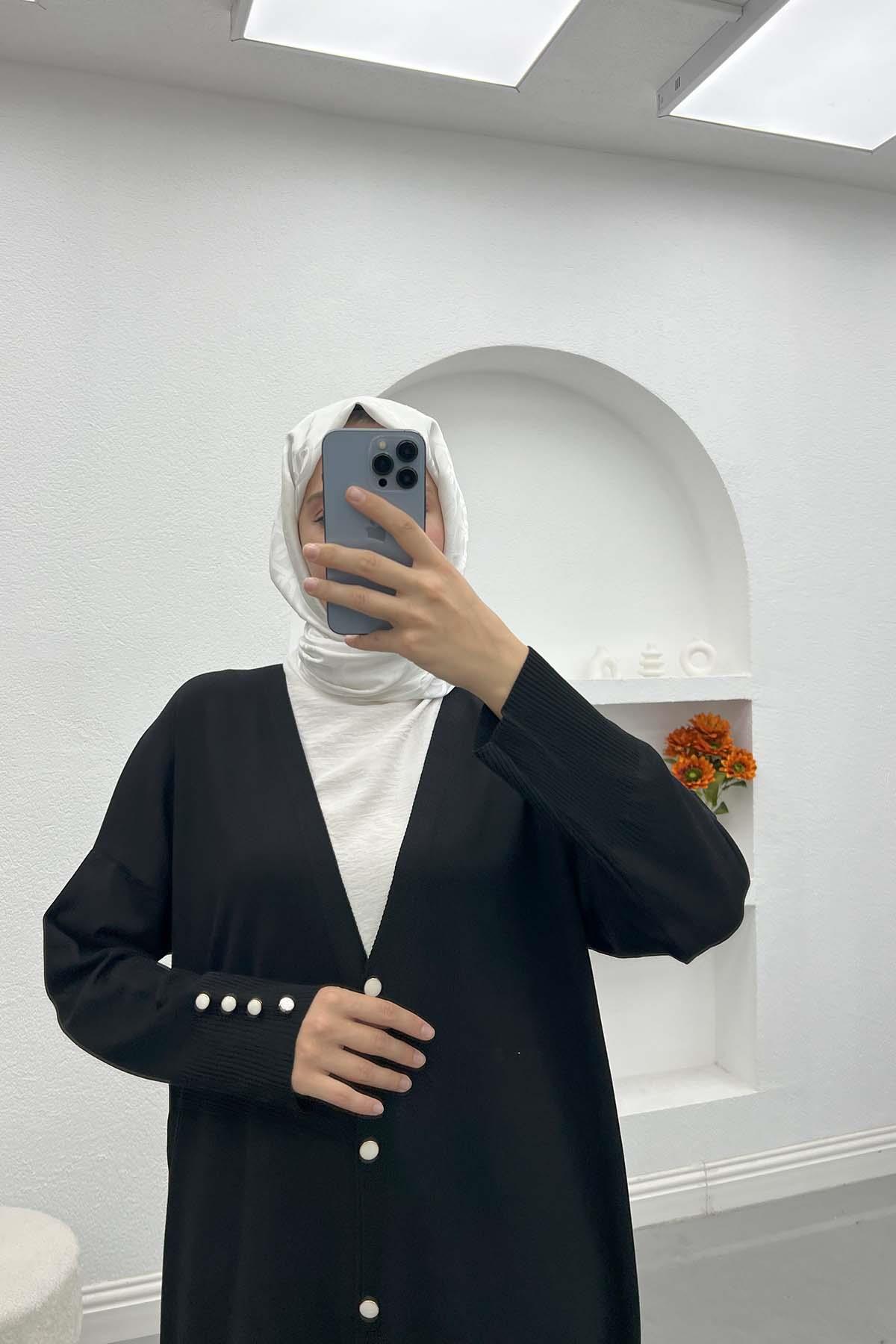 Düğmeli Triko Hırka Siyah