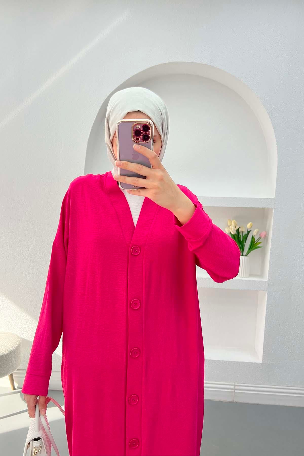 Düğmeli Tunik Fuşya