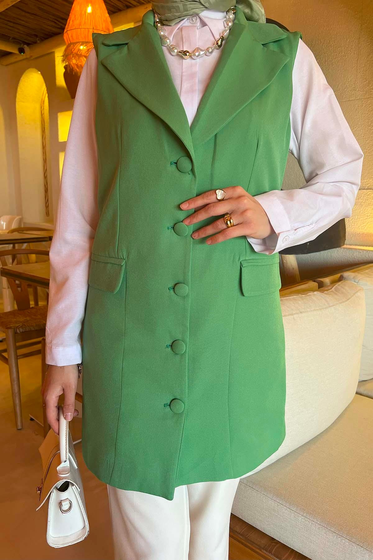 Düğmeli Yelek Yeşil