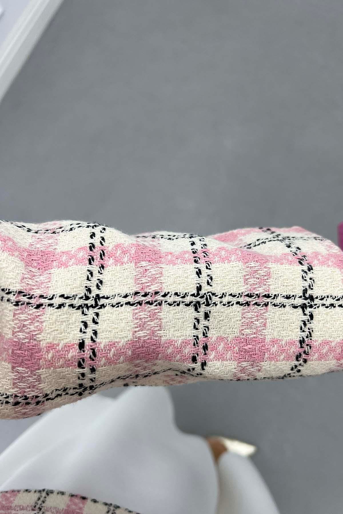Ekose Astarlı Tüvit Ceket Pembe
