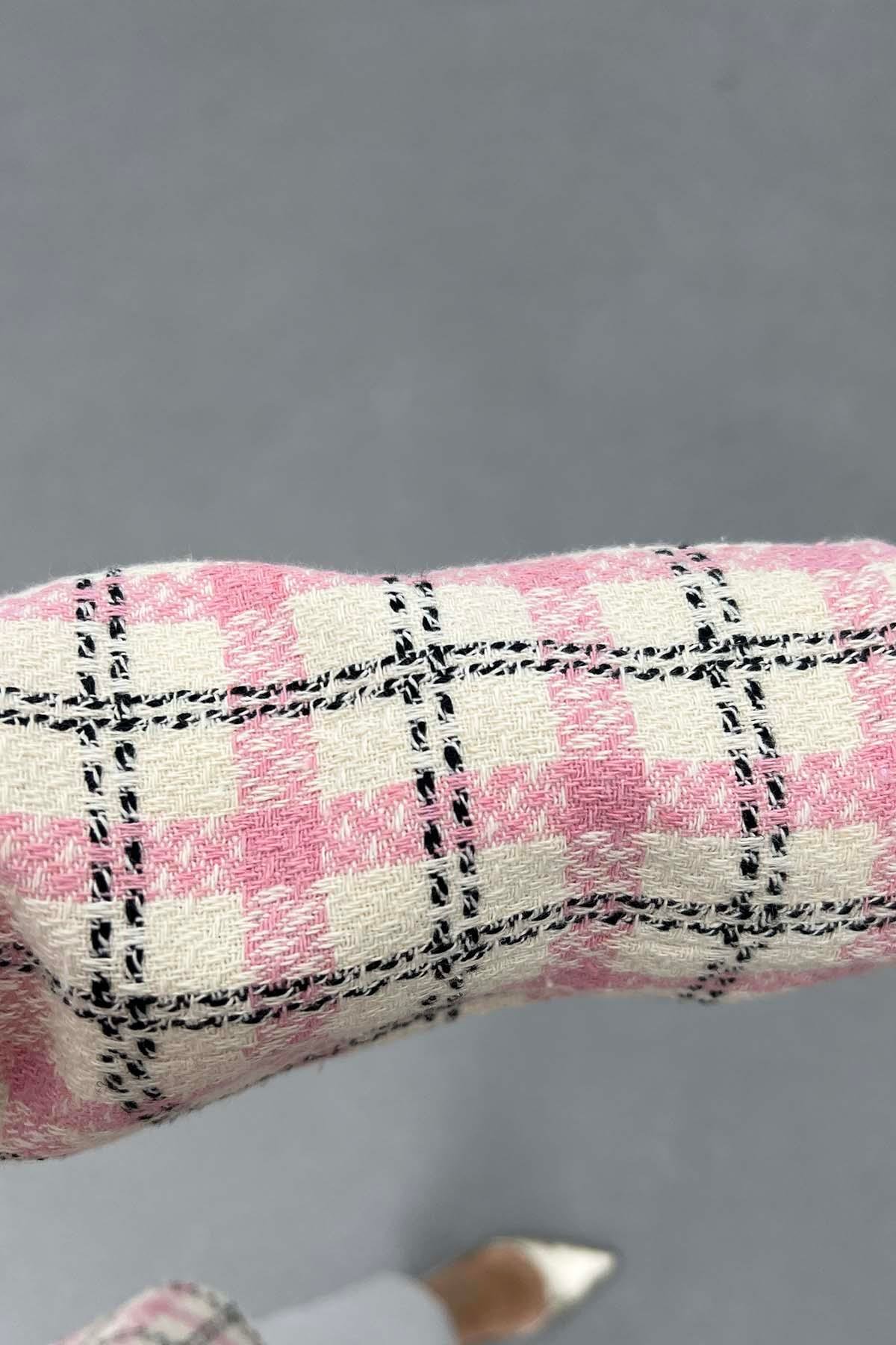 Ekose (Astarlı) Tüvit Ceket Pembe